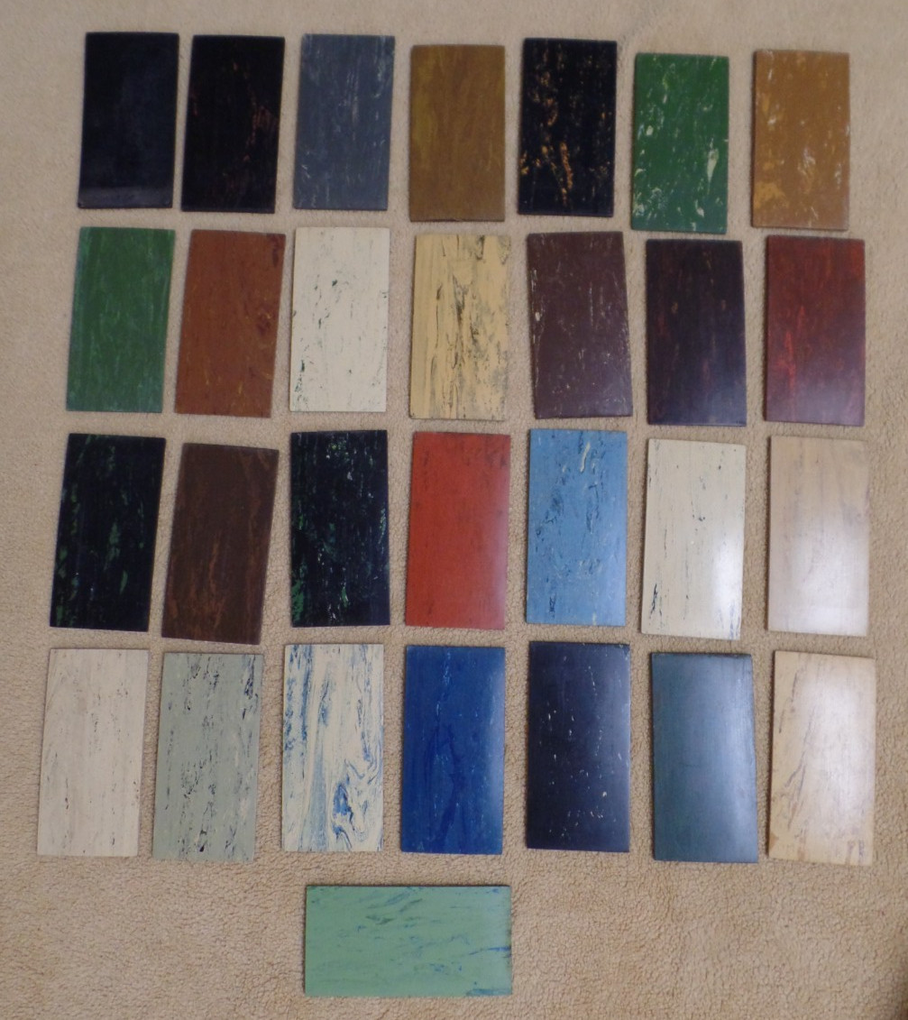 Vintage floor tile samples, Royalite, Paul Coste, Inc. Providence RI, with box