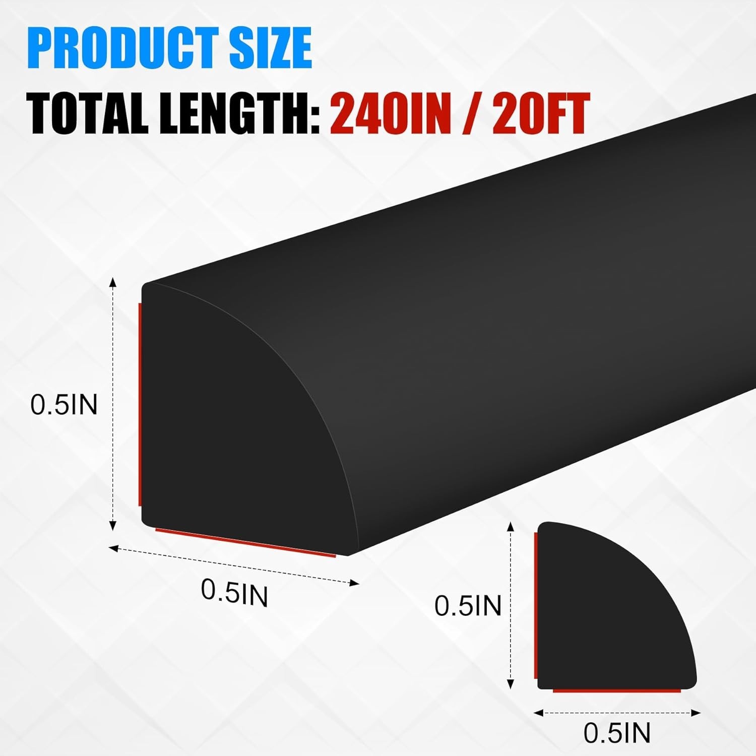 Flexible Quarter Round Molding 240 Inch Peel and Stick Rubber 240Inch Black