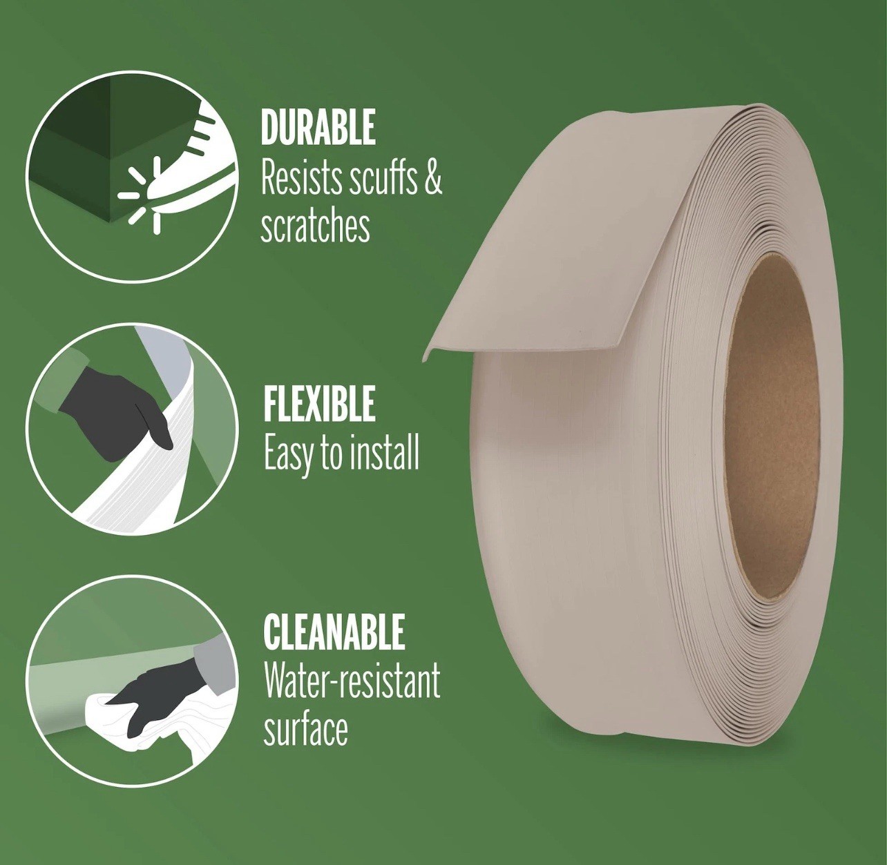 M-D 75473 Vinyl Wall Base 4″ x 120 Ft Beige Dry Back Cove Base With Toe Roll