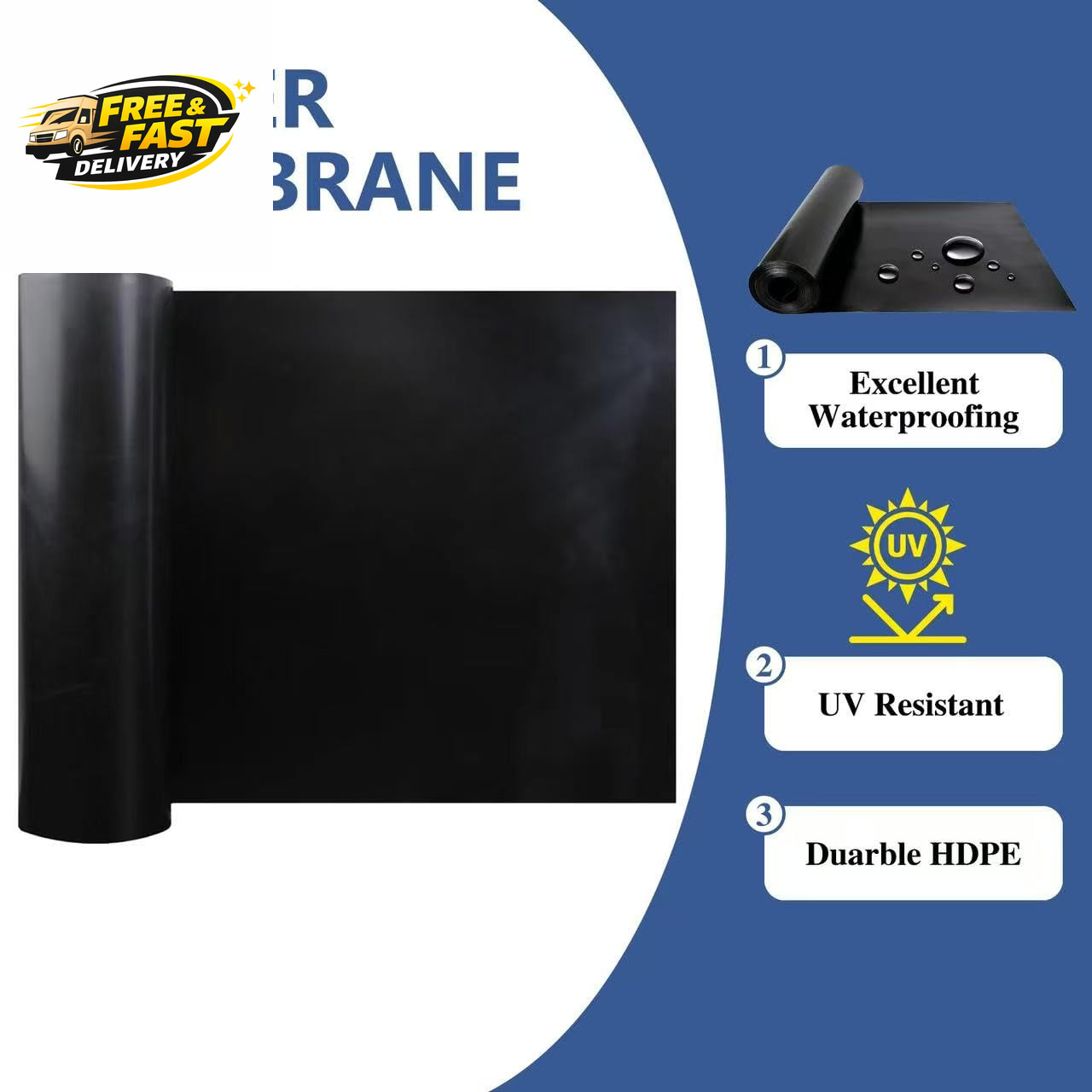 1PCS 50FT Black Waterproofing Membrane Black for under Deck Drainage System, HDP