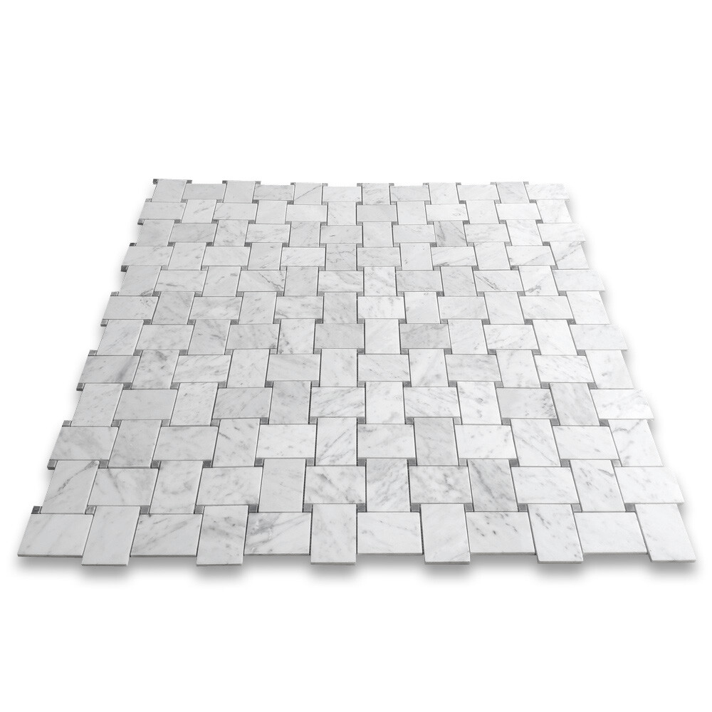 C667XH Carrara White Marble Large Basketweave Tile Bardiglio Gray Dots Honed