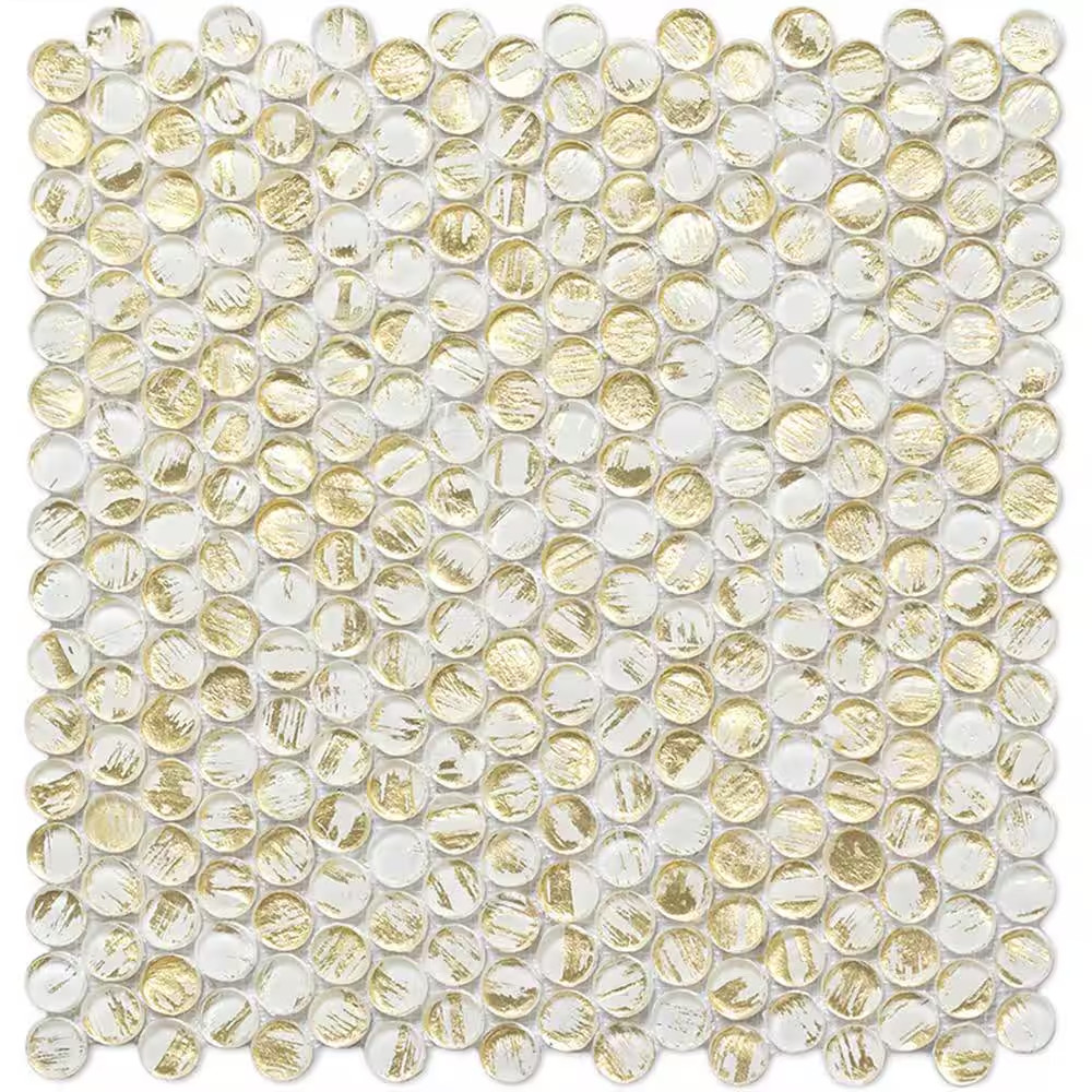 Majeste Glossy White and Gold 12.2 In. X 12.2 In. Glass Mosaic Wall and Floor Ti