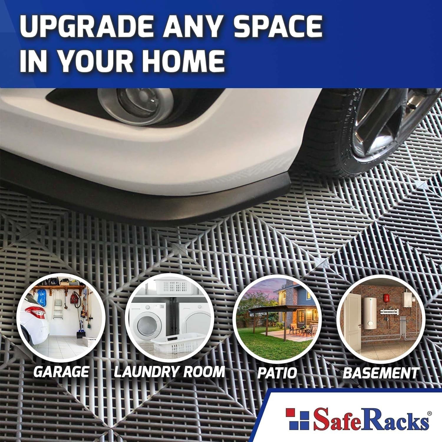 Ribbed Interlocking Garage Floor Tiles Vented Self-Draining Non-Slip Flooring