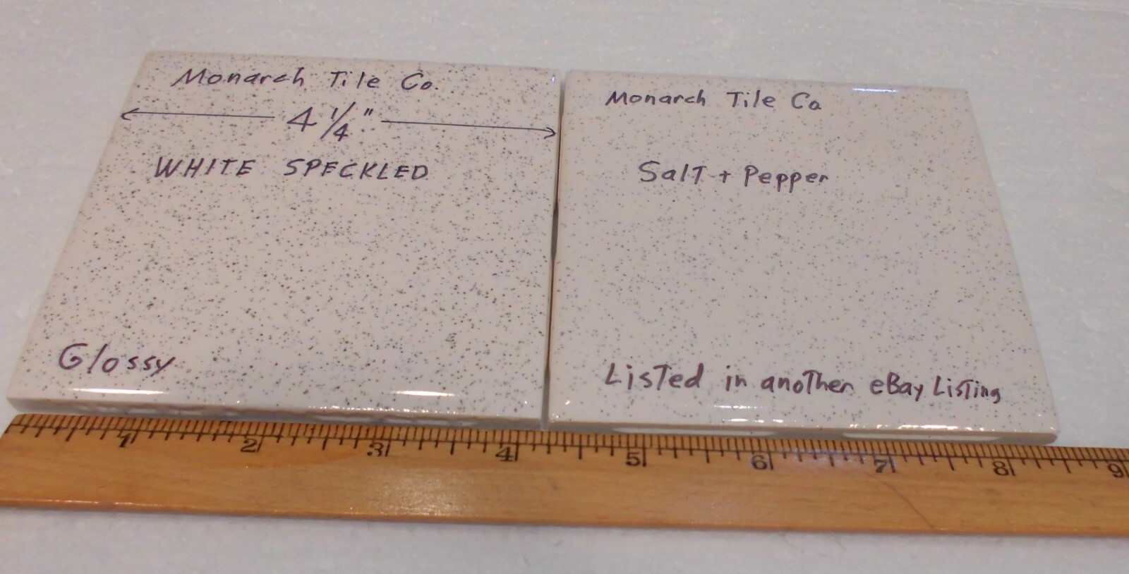 1 pc. White Speckled: 4-1/4″ Glossy Ceramic Tile by Monarch Co., salt & pepper