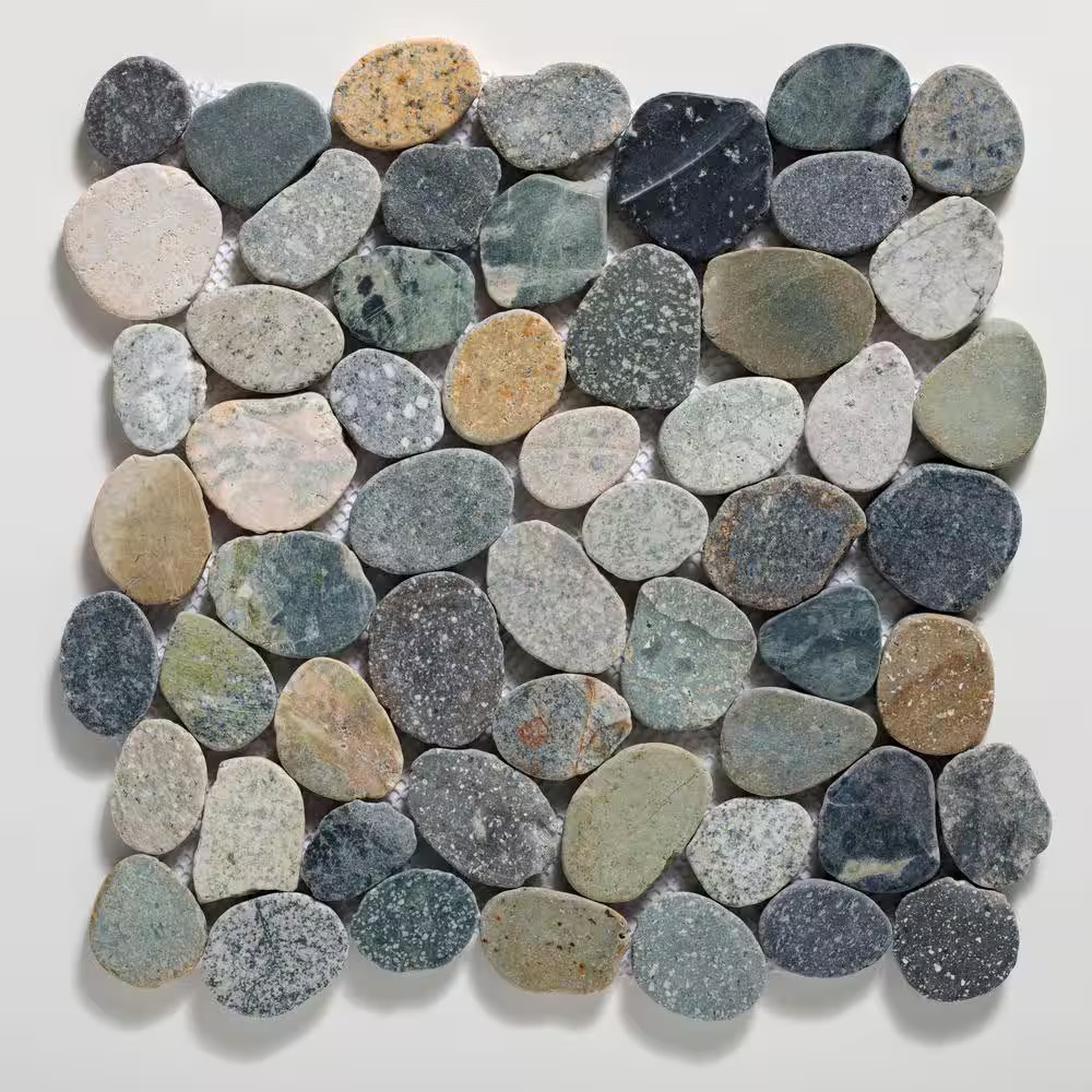 Sliced Pebble Tile River Grey 11-1/4 In. X 11-1/4 In. X 9.5 Mm Mesh-Mounted Mosa