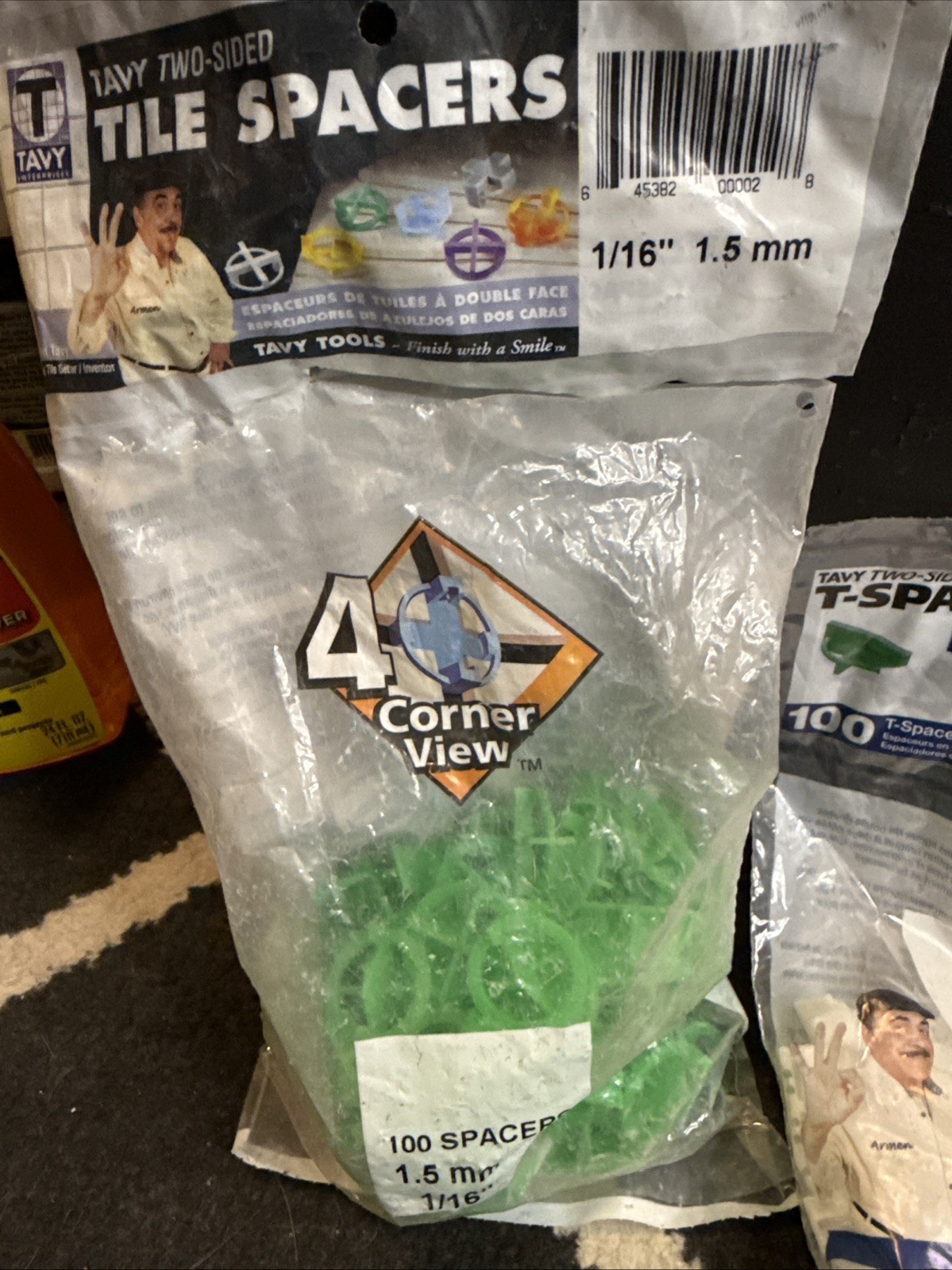 3 BAGS OF TILE SPACERS OF 1/4” & 1/8” & 1/16” Inch, 2 BAGS ARE OPEN & 1 SEALED