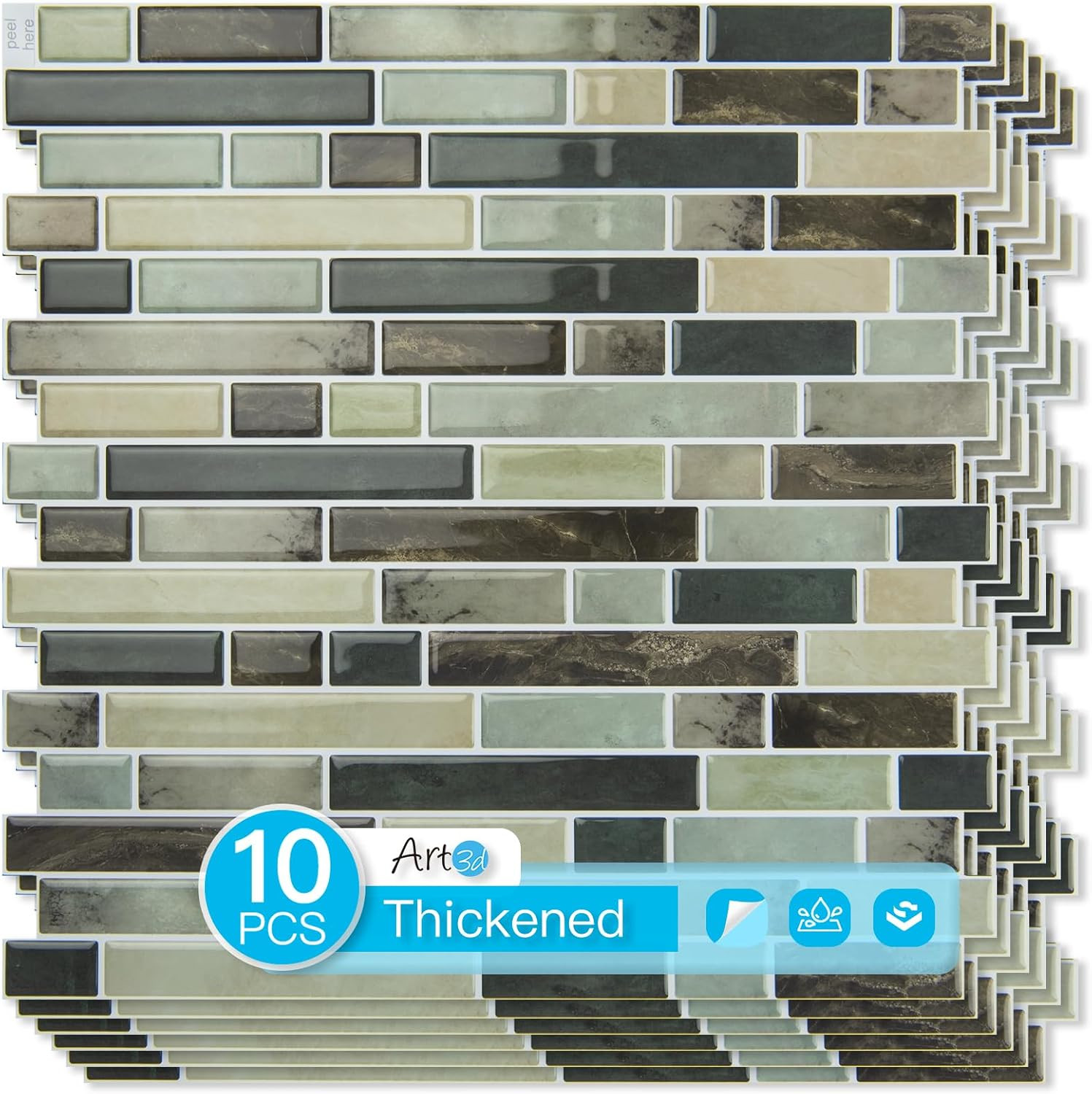 10-Sheet Heavy-Duty Peel and Stick Backsplash, Waterproof Wall Tiles Stick on Ki