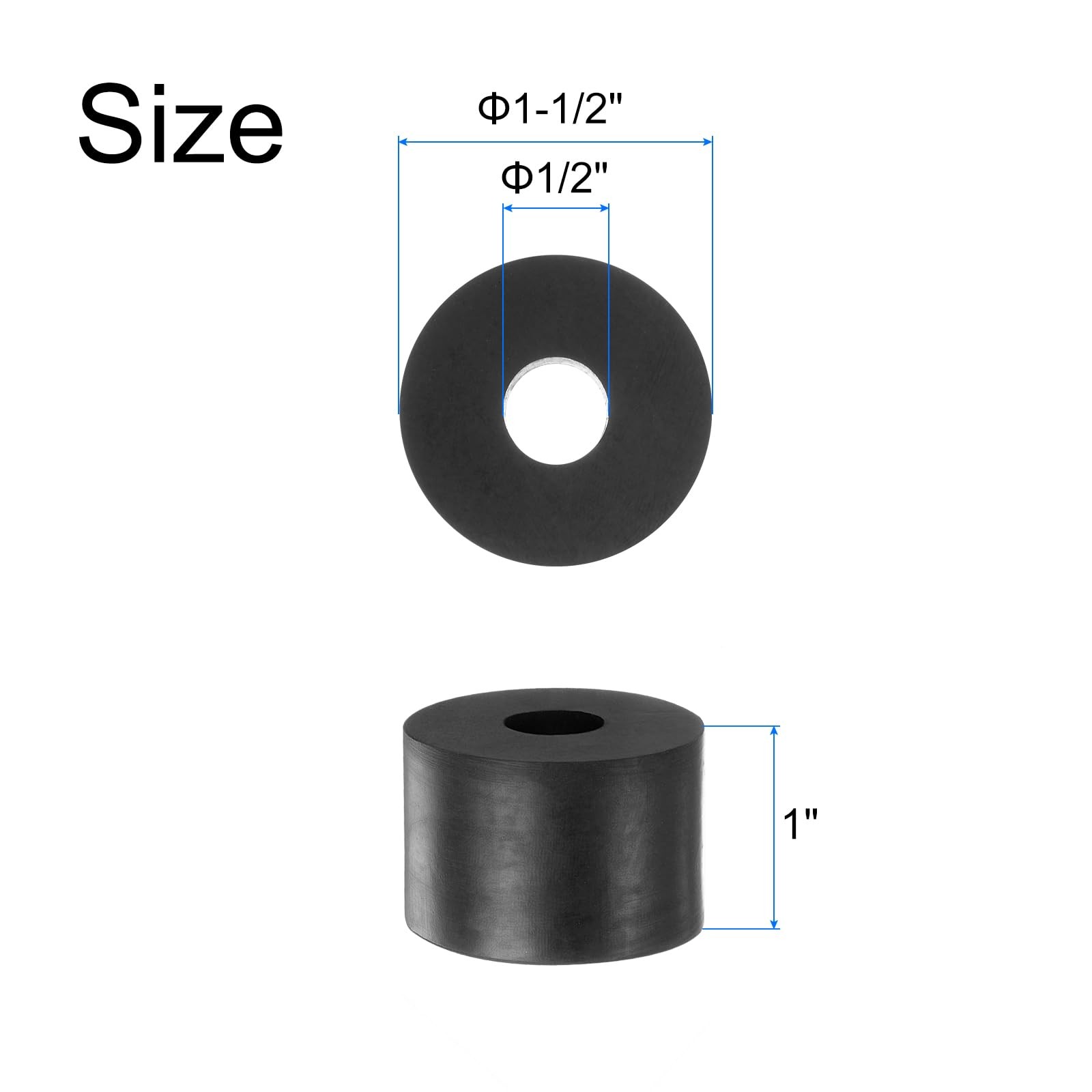 uxcell 8pcs Rubber Spacers 1-1/2″ OD, OD x 1/2″ ID x 1″ Height, Balck