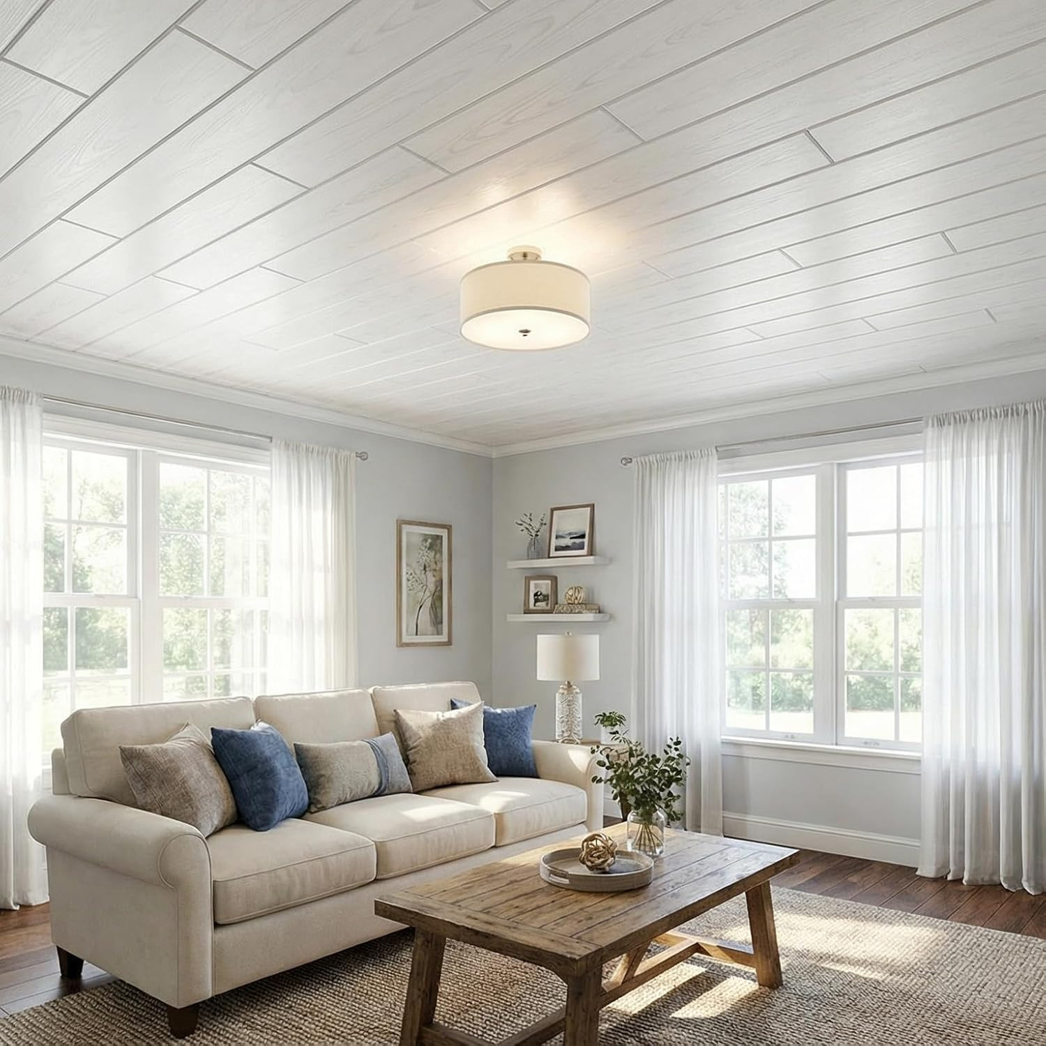 LA Maison Ceilings WP02CW Foam Wood Ceiling Planks, Country White, 48