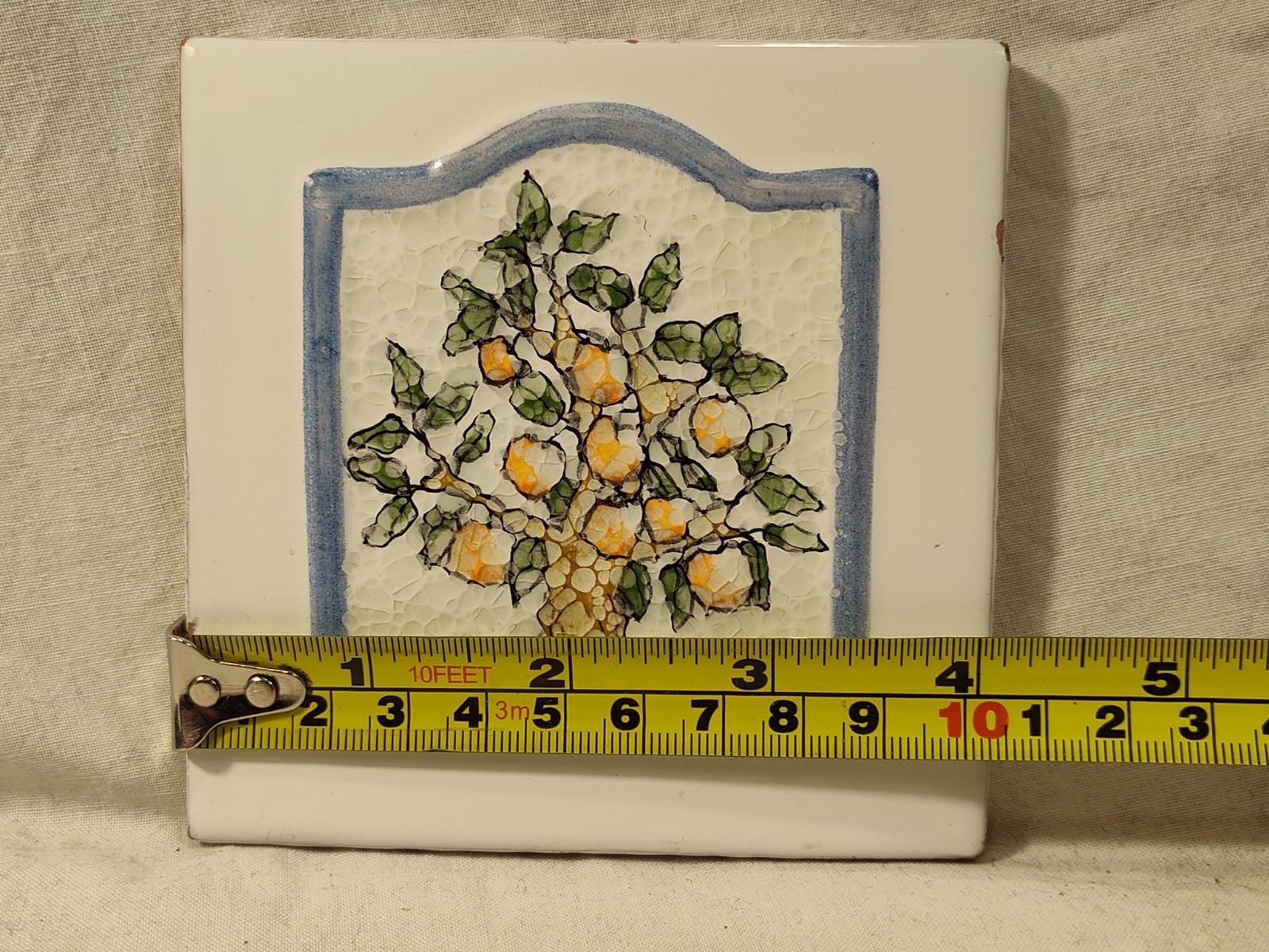 Handmade Decorative Terra Cotta Art Tile Glazed Fruit Tree 4″