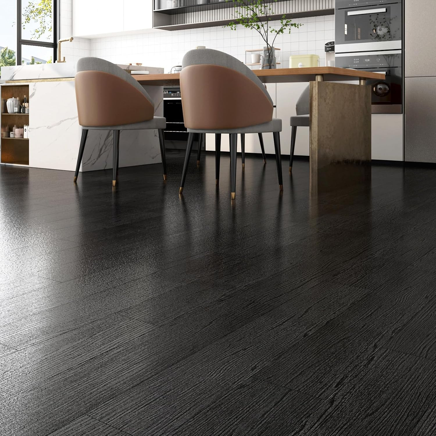 35-Pack 6″X36″ Black Wood Peel and Stick Floor Tile Waterproof Vinyl Flooring Pl