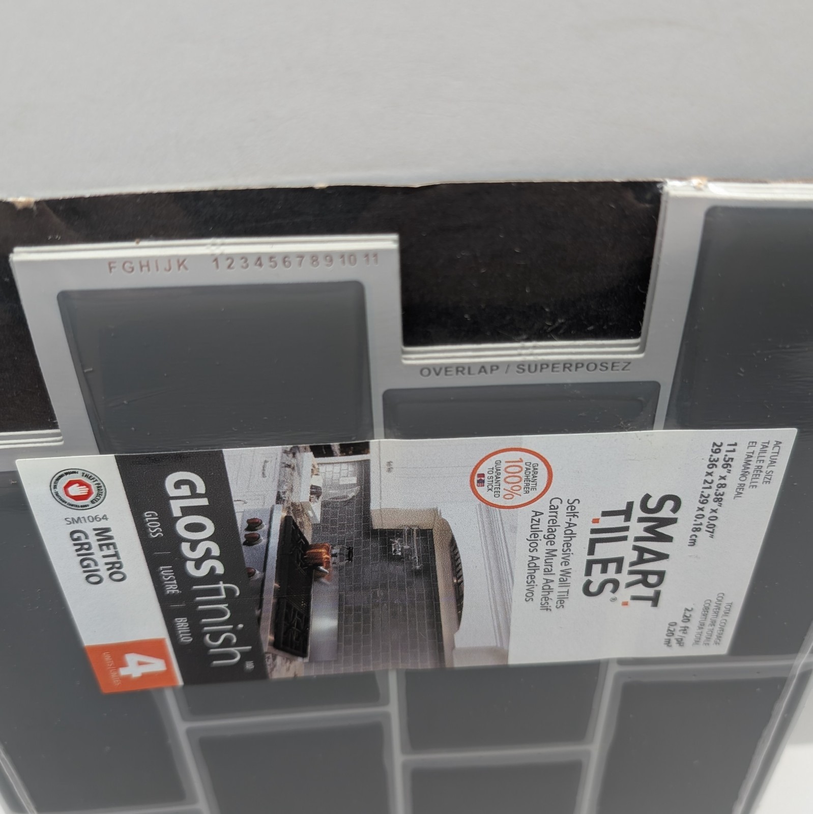 Smart Tiles Vinyl Adhesive Wall Tile 1 Pack of 4 Metro Grigio SM1064-4 (Gray)