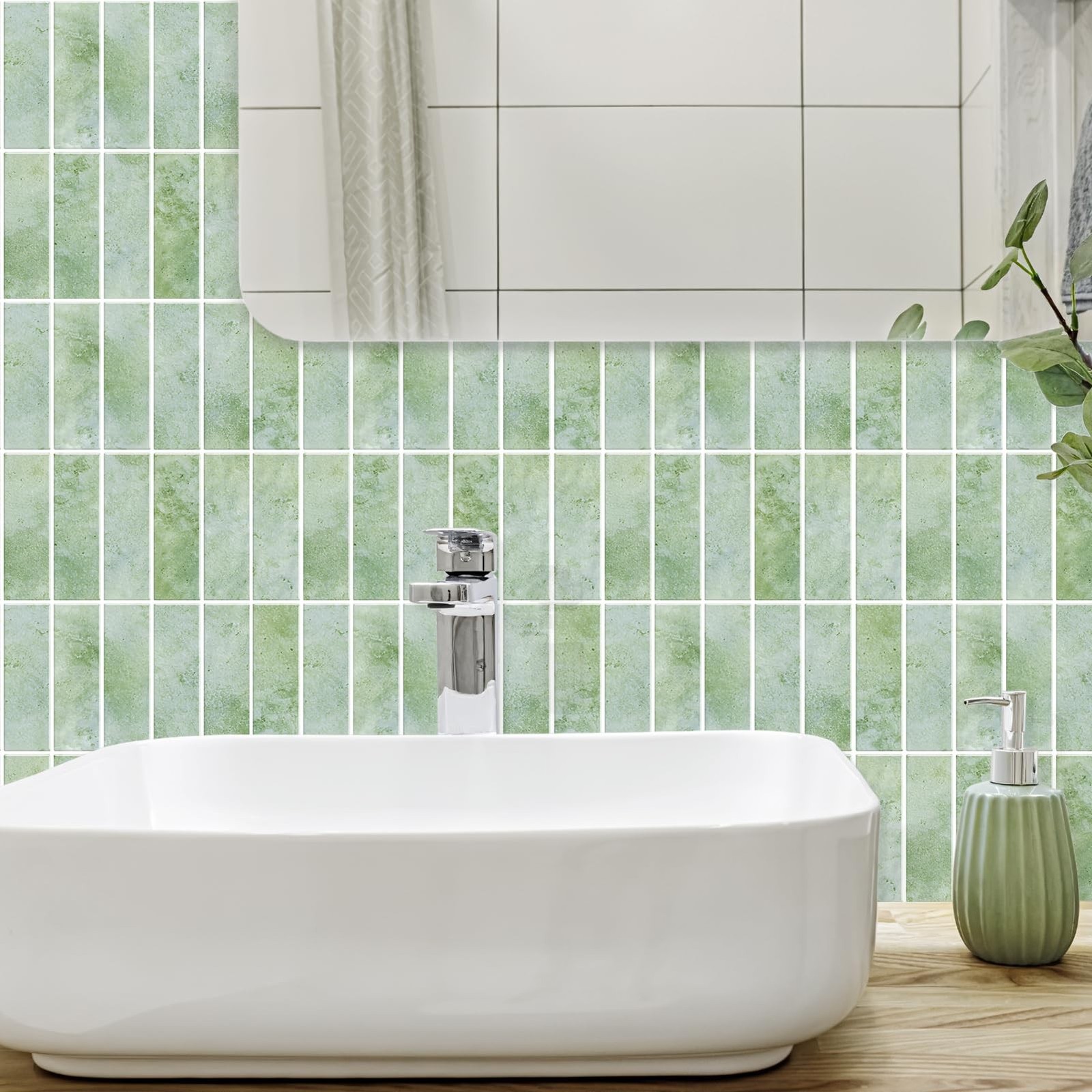 Green Peel and Stick Backsplach Tile, 12″x12″ Back Splash Stick on Tiles for …