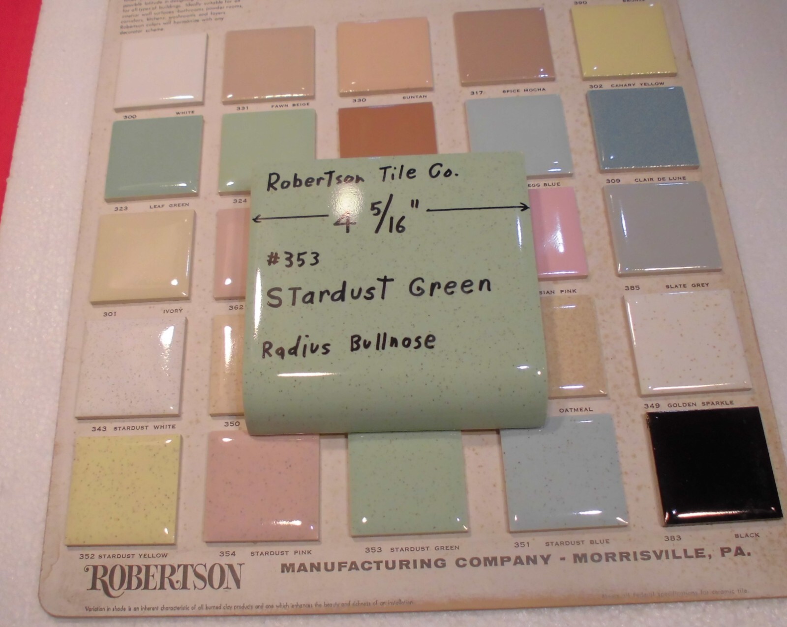 1 pc. Radius Bullnose; Stardust Green: Glossy Ceramic Tile by Robertson 4-5/16″