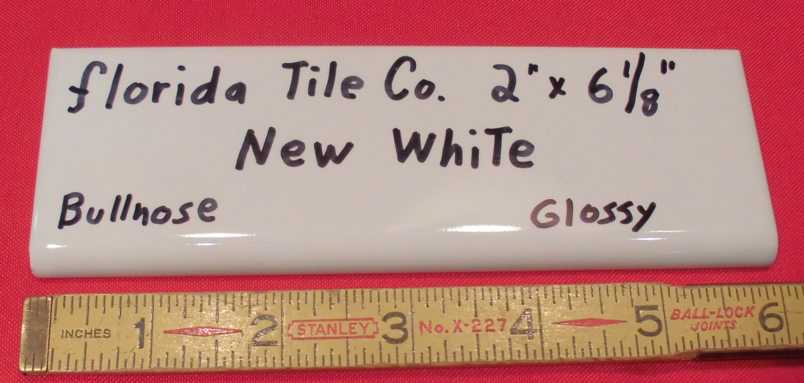 1 pc. Florida Tile Co. *Gloss New White #100* Bullnose Ceramic Tile, flat type