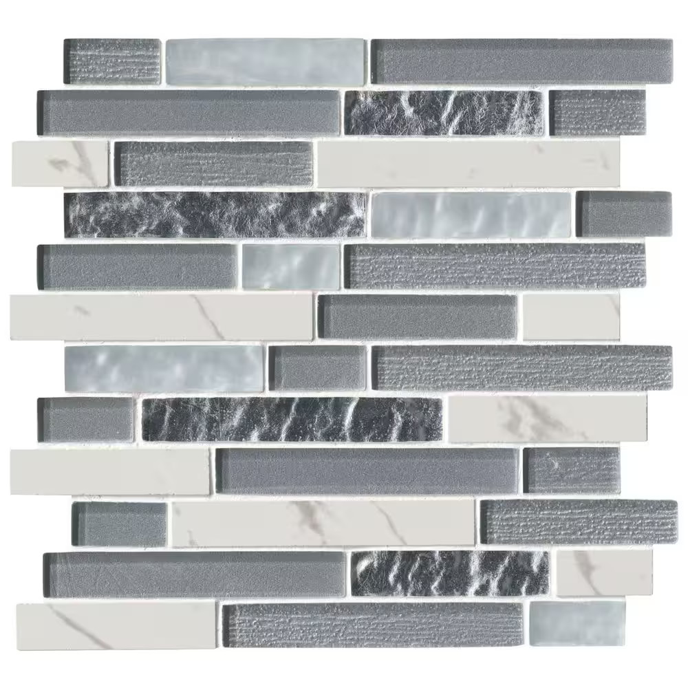 Whistler Ice Interlocking 11.81 In. X 12 In. X 8Mm Glass Mesh-Mounted Mosaic Til