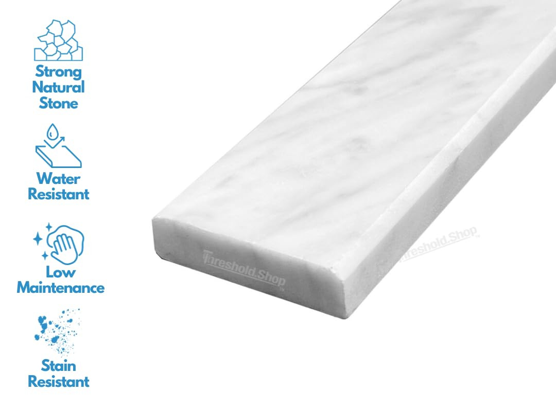 Double Beveled White Carrara Marble Threshold – 2 x 36 Inches for Floor Transiti