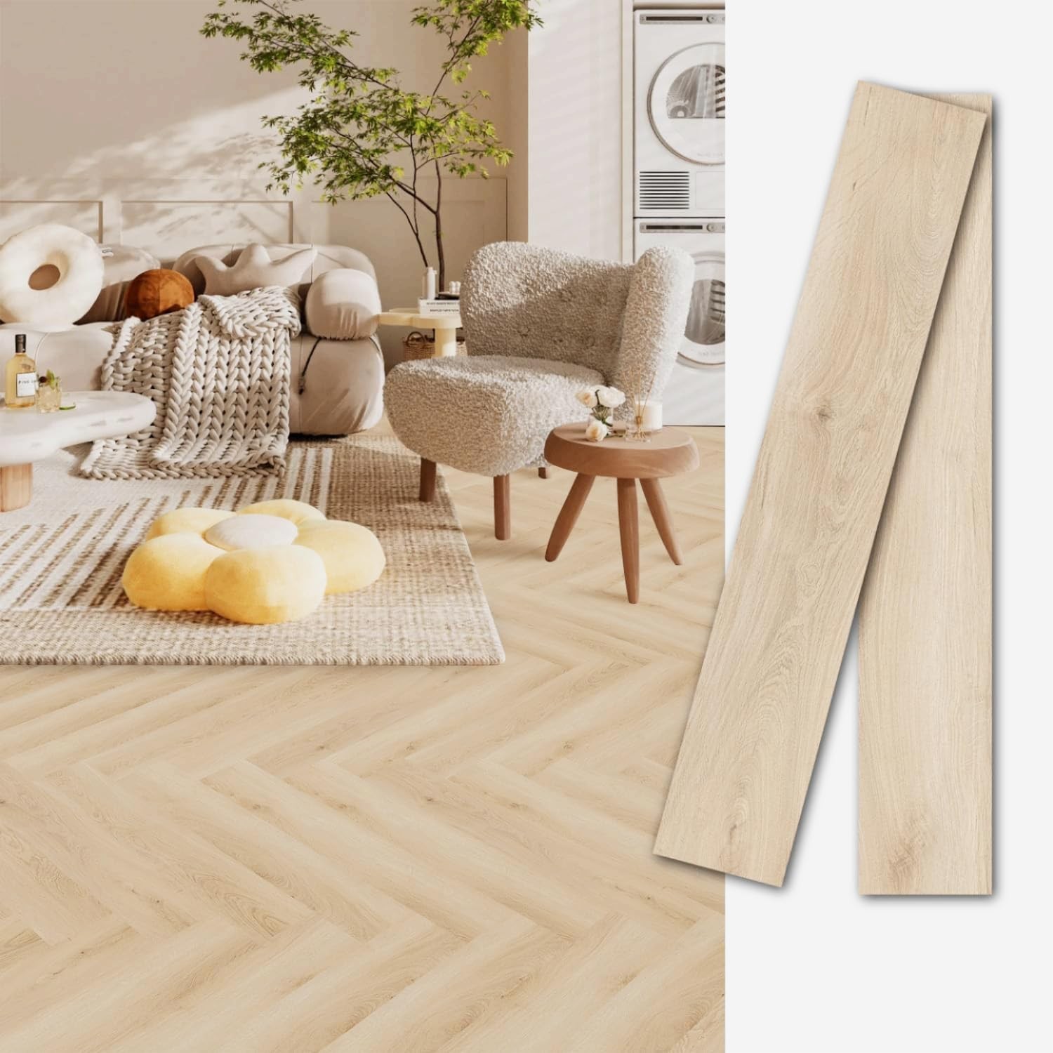 Peel and Stick Floor Tile, 54 Sq.Ft 36 Pieces 36″x6″ Long Vinyl Flooring, 1.5…