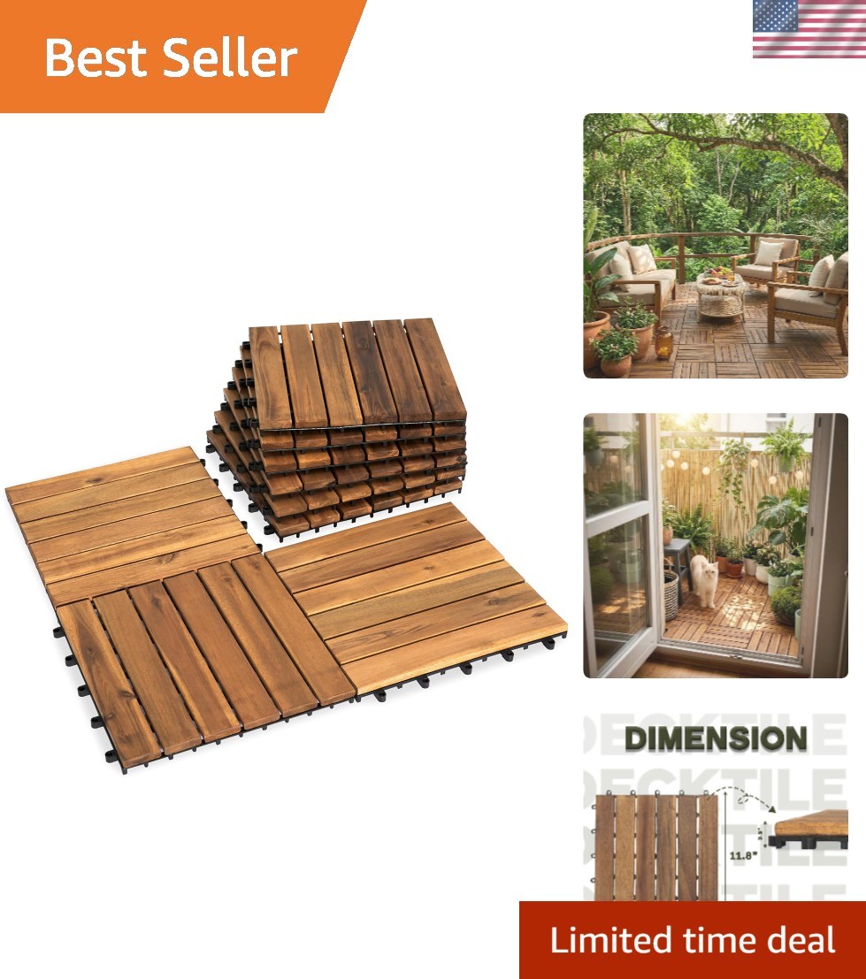 Natural 12×12 Interlocking Acacia Wood Deck Tiles – Anti-Slip for Pools & Patios