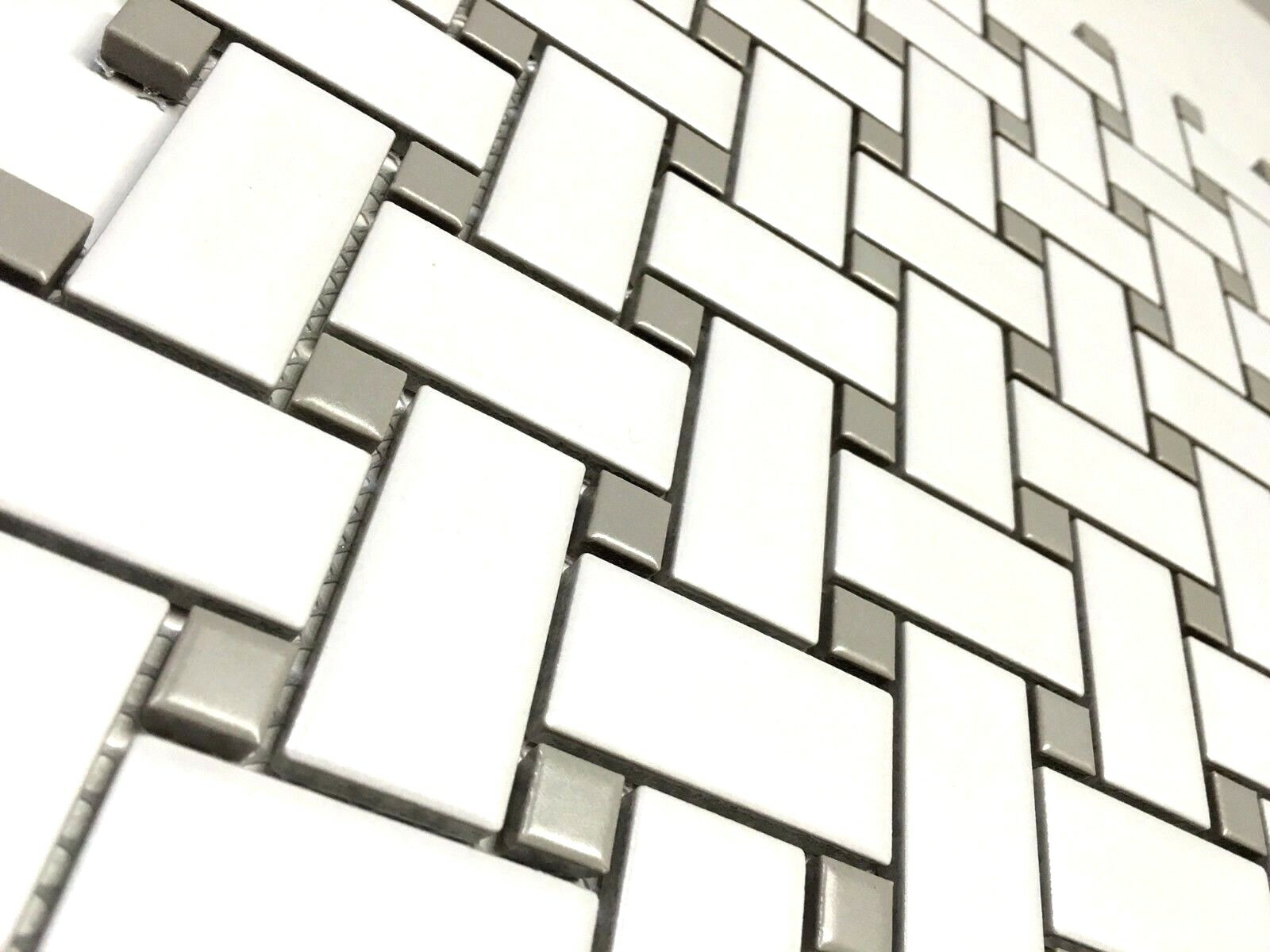1 x 2 White Gray Basketweave Porcelain Mosaic Floor Wall Backsplash Kitchen