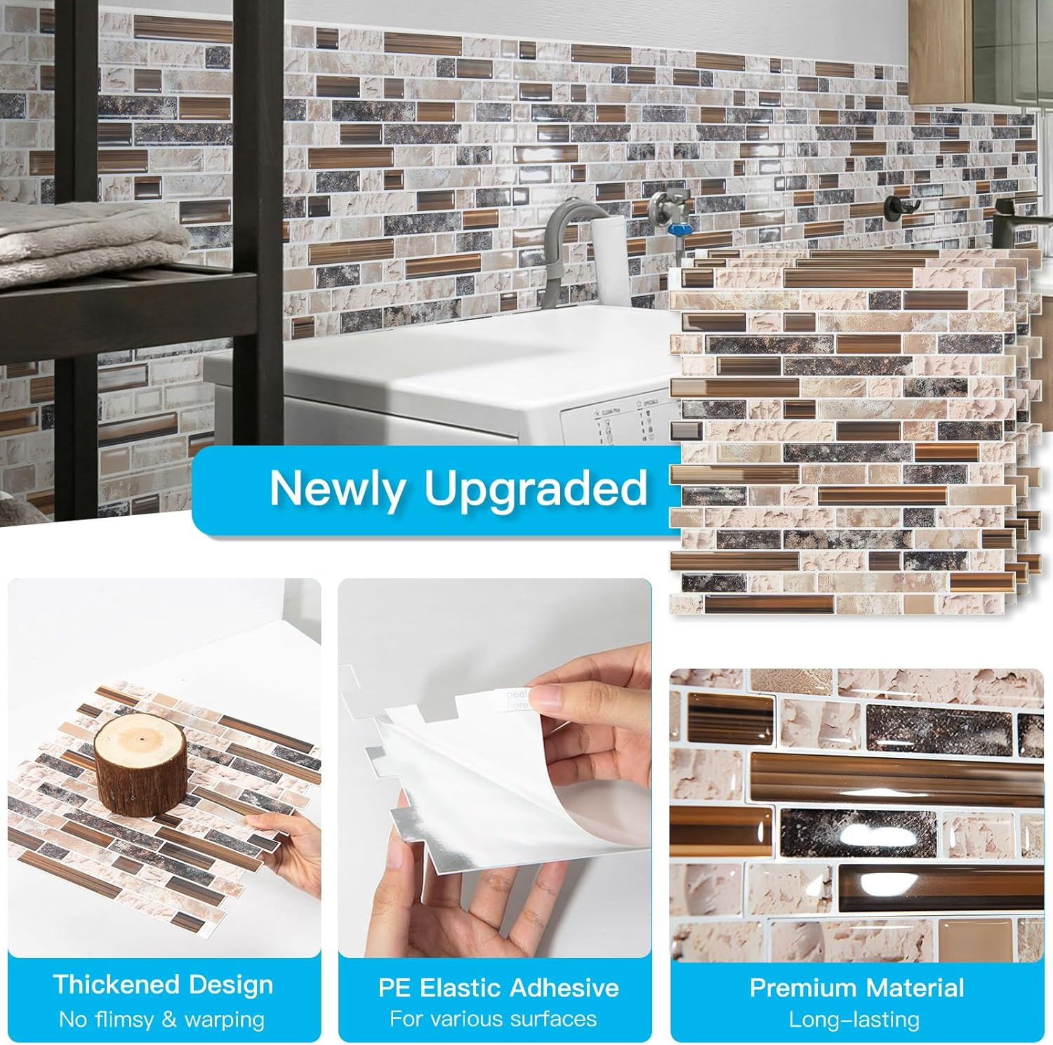 10-Sheet Heavy-Duty Peel and Stick Backsplash, Waterproof Wall Tiles Stick on Ki