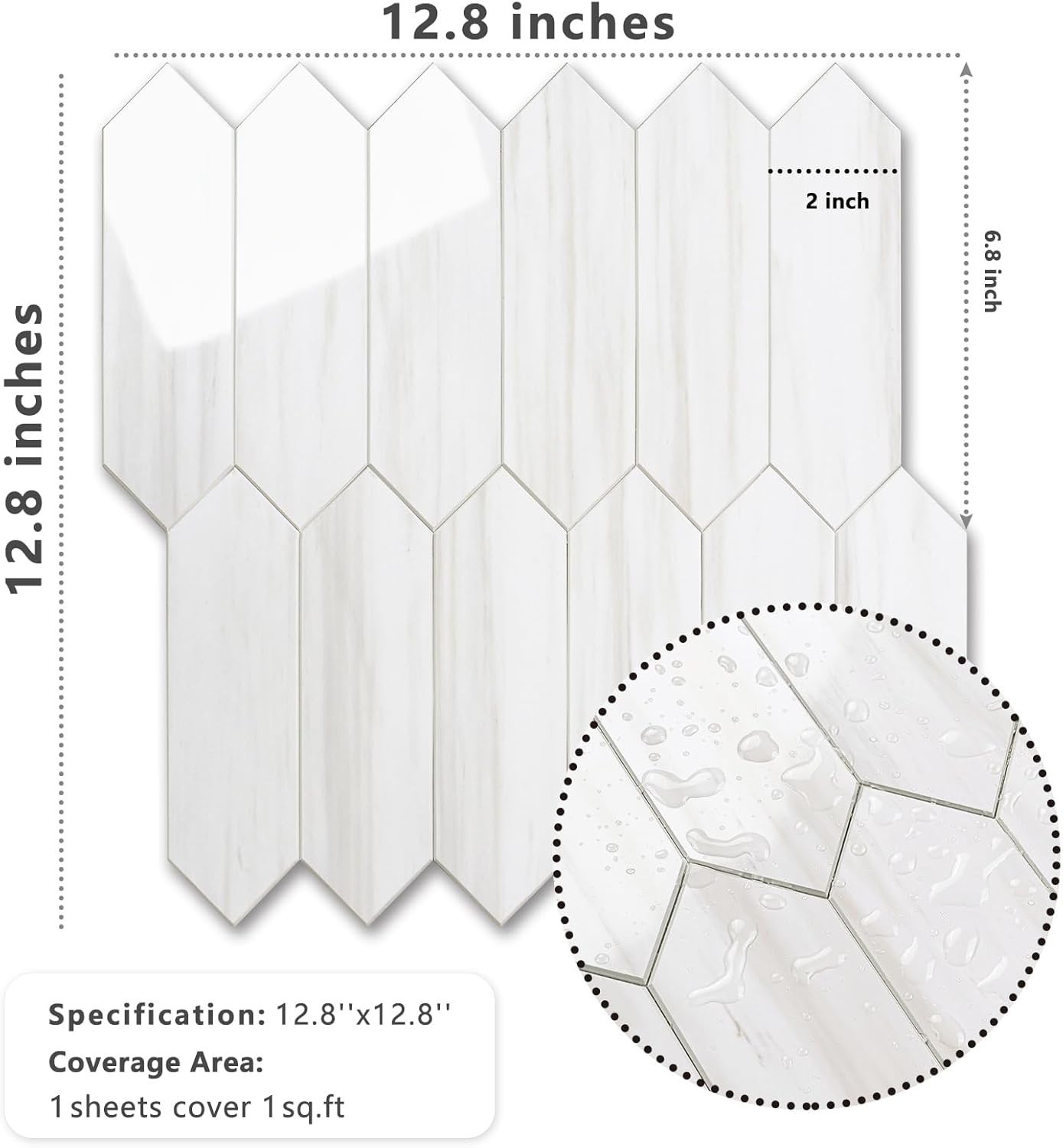 Glossy White Hexagon Backsplash Tile Peel and Stick Wall Tiles for Kitchen Ba…