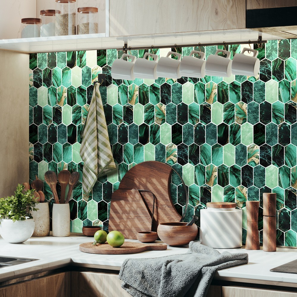 20pcs Peel and Stick Backsplash Thickened Green Tiles, 12″x12″, Cover 20 Sq.Ft.