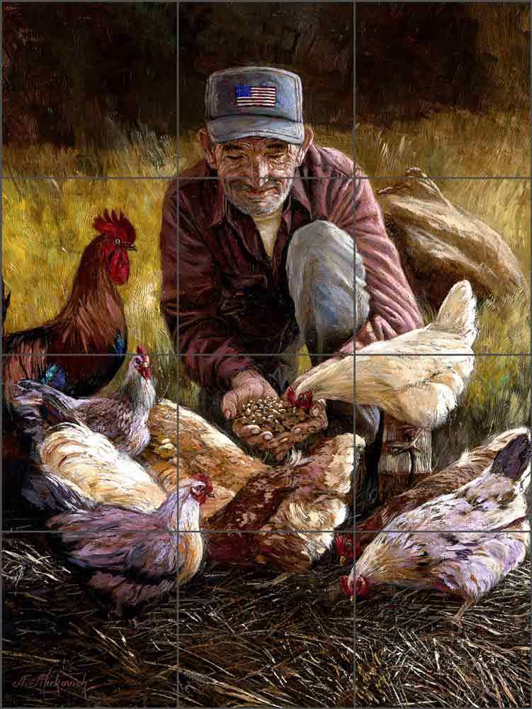 Rooster Tile Backsplash Mirkovich Country Life Art Ceramic Mural NMA035