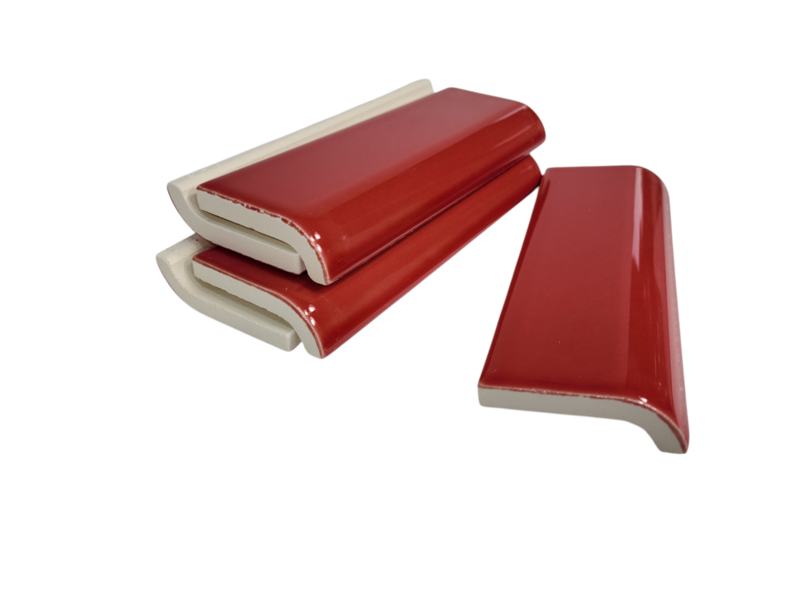 Candy Apple Red Ceramic Tile Mud Cap Subway Trim Mudcap Mid Century Modern