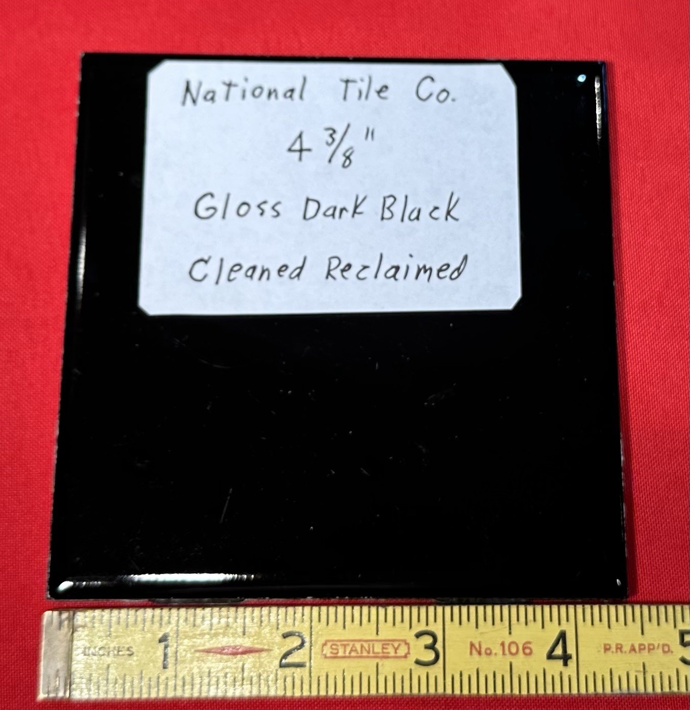 1 pc. Gloss Black: Reclaimed Ceramic Tile 4-3/8″ National Tile Co. Cleaned
