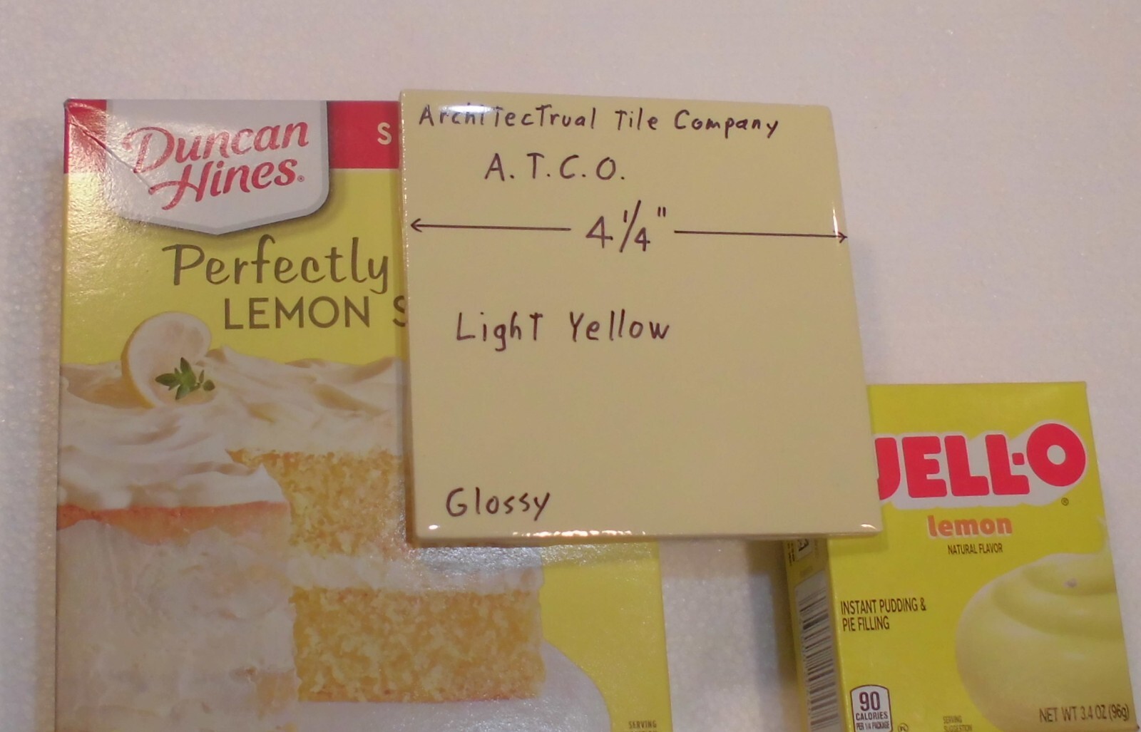 1 pc. Lighter Yellow: 4-1/4″ Glossy Ceramic Tile by A.T.C.O. Made in USA, New