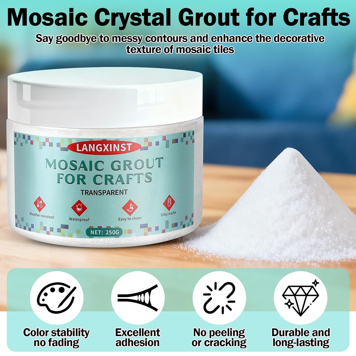 9oz Mosaic Grout, Mosaic Tile Grout Kit Glitter Grout Clear Crystal Sand Wate…