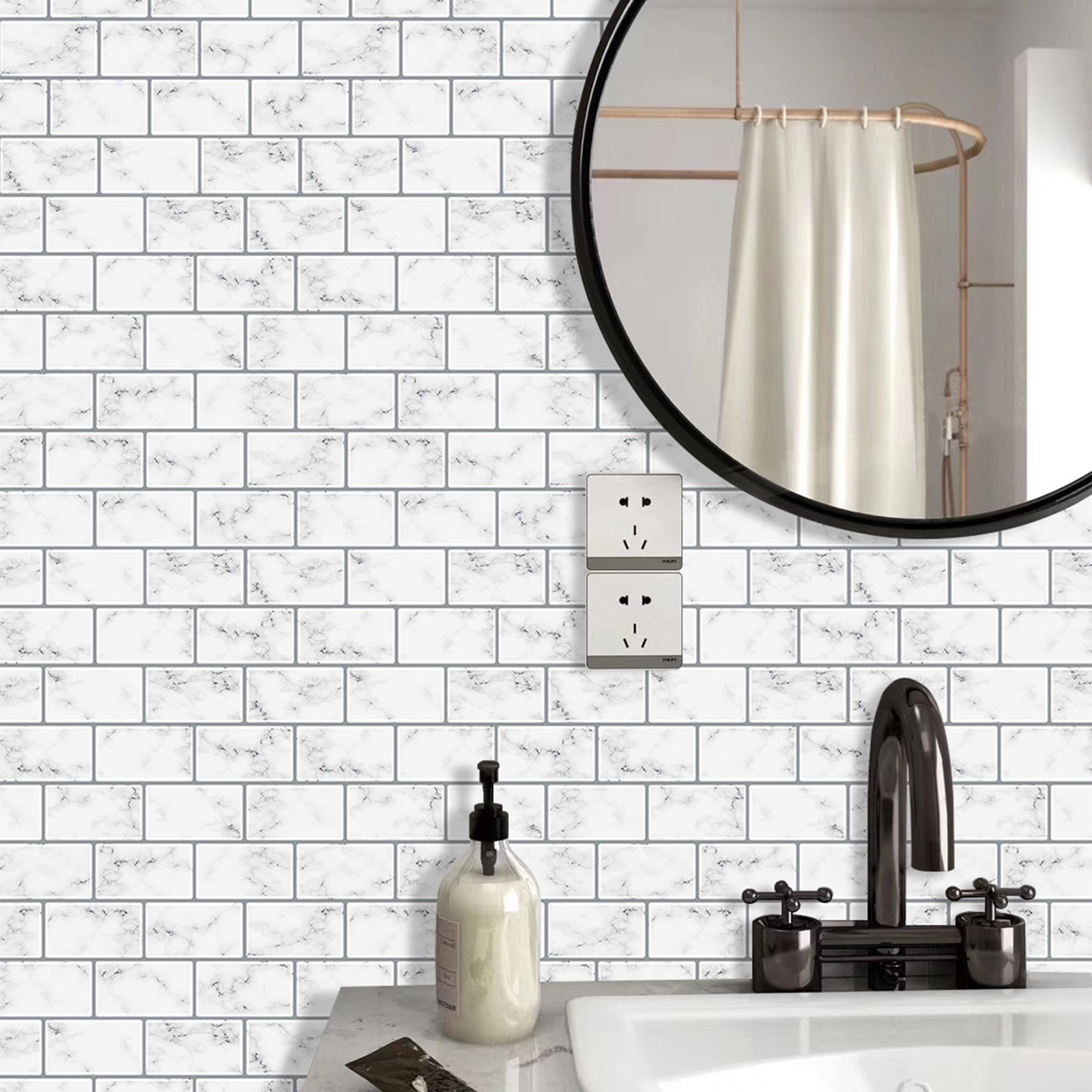 Peel and Stick Backsplash Wall Tiles – 10 Sheets White Marble Tile 12″ x 12″ …