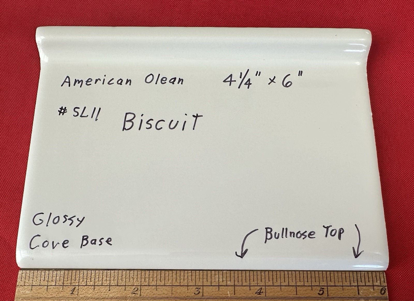 1 pc. #SL11 Biscuit: Glossy Bullnose Top cove/base Ceramic Tile: 4-1/4″ X 6″ NEW