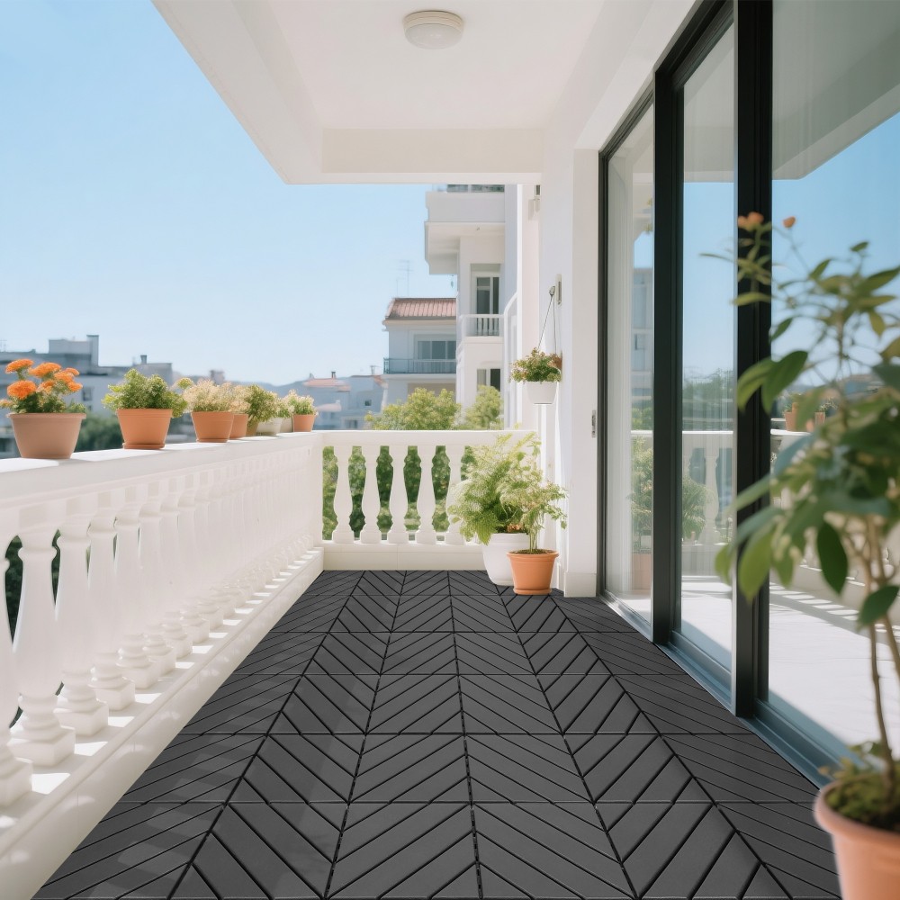 44 Pack Dark Gray Interlocking Decking Tiles 12×12 Inch PP All Weather