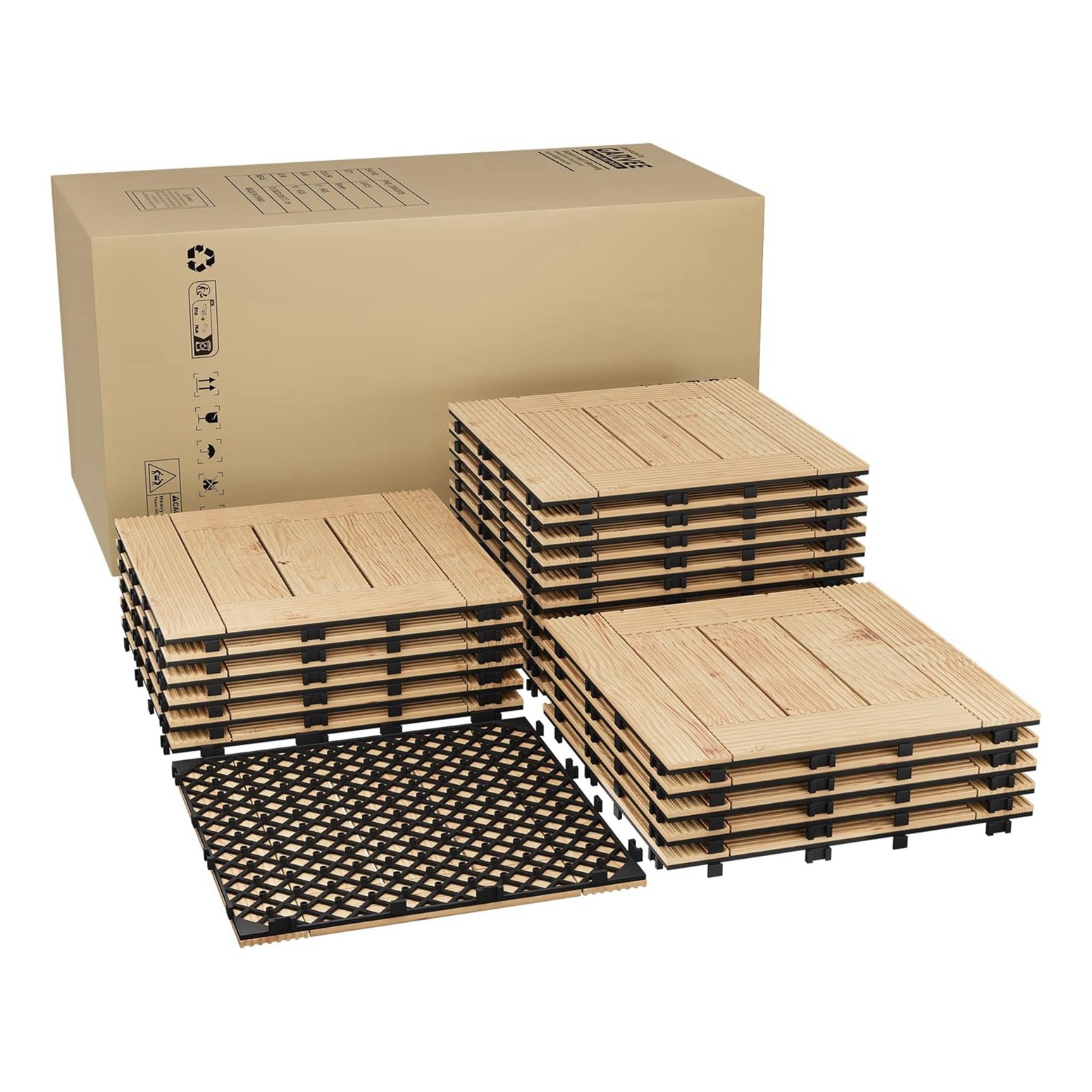 GRAVEE 22Pcs Acacia Wood Deck Tile 12″x12″ Outdoor Indoor Interlocking Flooring