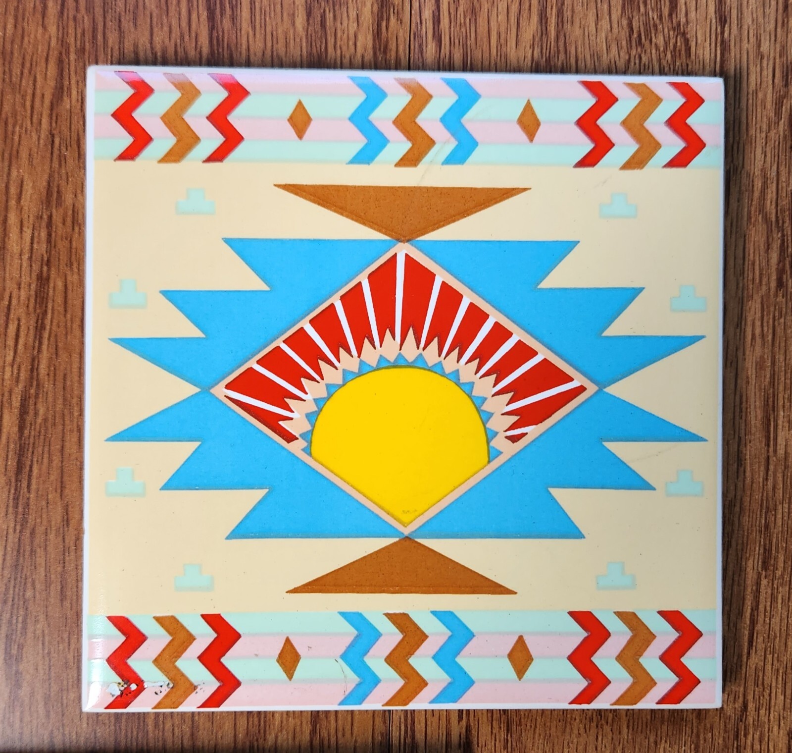 Set-of-2 VINTAGE Vandor 4.5” Ceramic Silkscreen Tile Trivet Wall Decor Cork Back