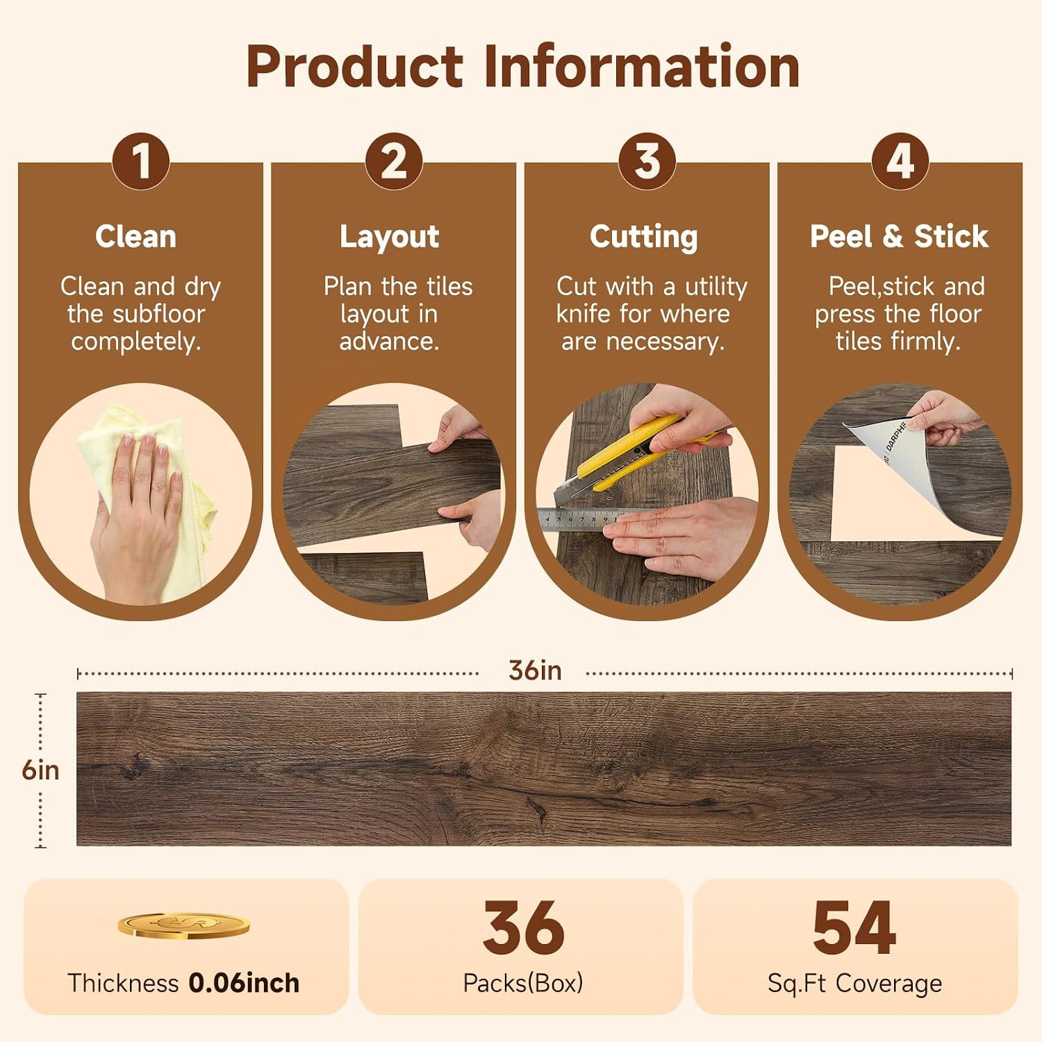 36 Pack Peel and Stick Waterproof Vinyl Plank Flooring – Espresso Walnut