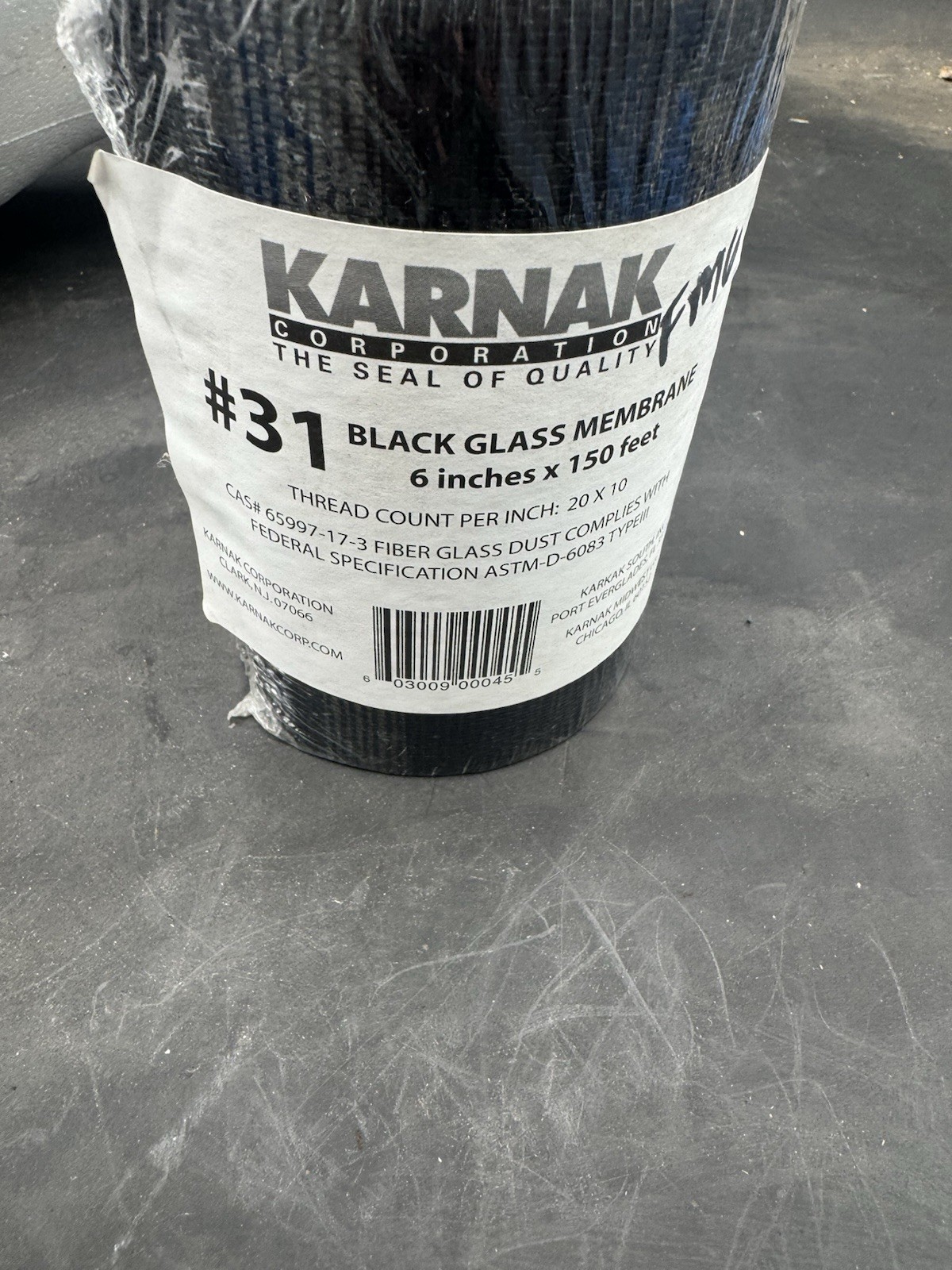 Karnak 6-inch x 150 Feet Black Fiberglass Membrane