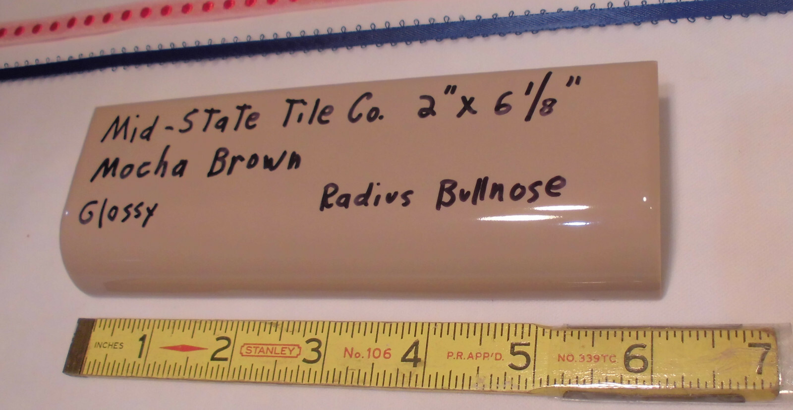 1pc. *Mocha – Brown* Glossy Ceramic Radius Mud Cap Bullnose Tile; by Mid-State
