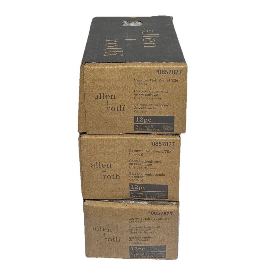 Allen + Roth 12 Pack Charcoal Ceramic Half Round Tile 0857827 1.2 x 6 in 3 Boxes