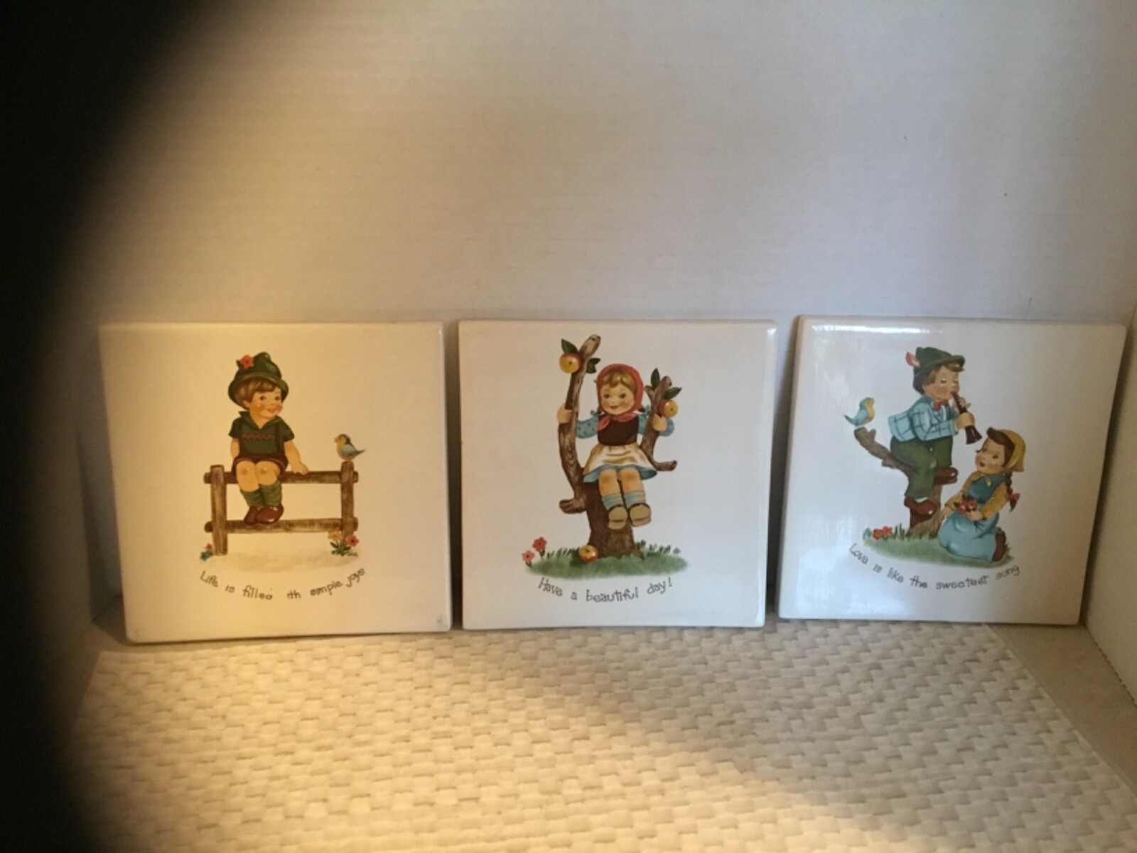 Vintage (3) Hummel Style Designs with Sayings Ceramic Tiles 5.75” x 5.75”