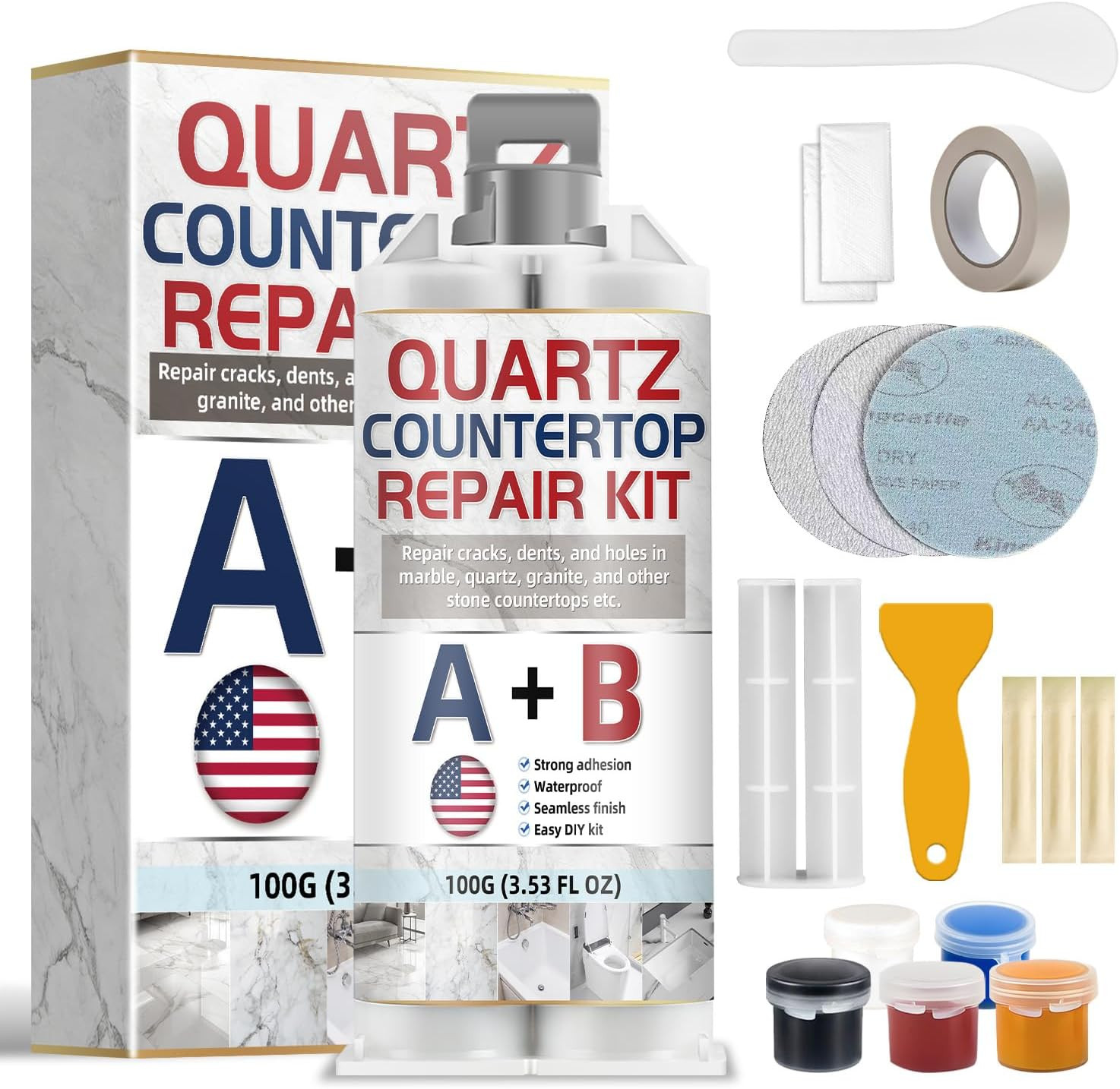 Quartz Countertop Repair Kit, Granite Repair Kit, Strong Bond, Seamless Fix, Mar