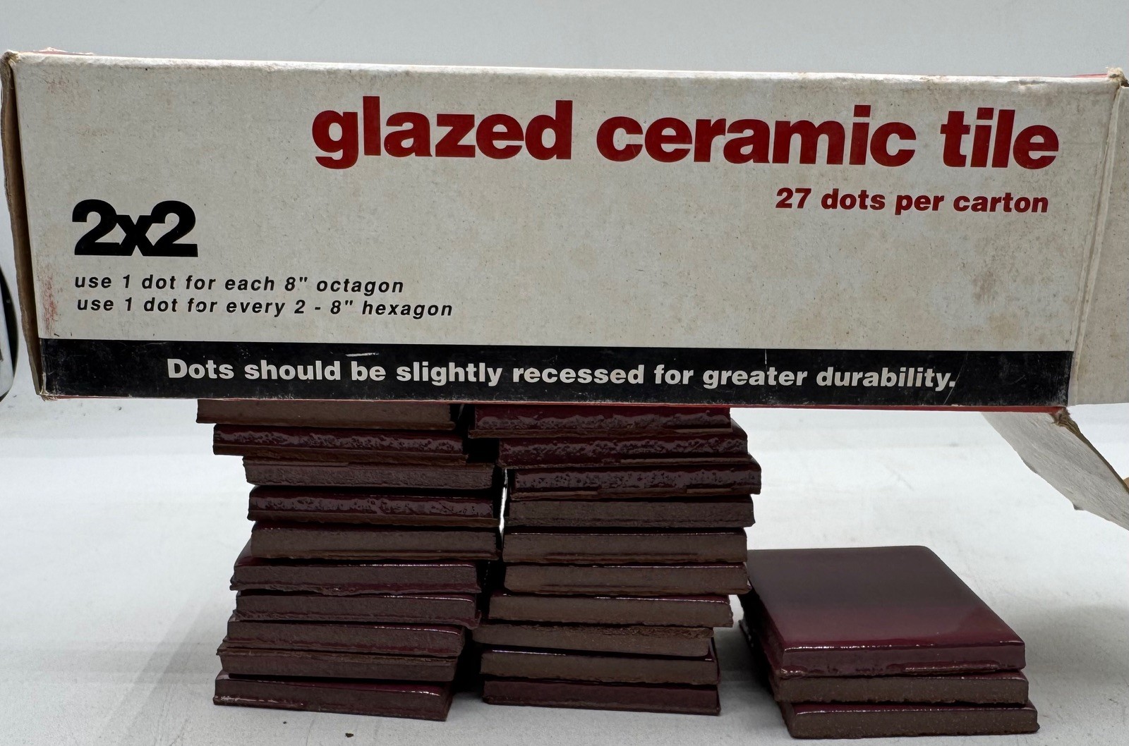 Vintage Raspberry Red Glazed Ceramic Tile Dots 2×2 Lot of 23 Unused