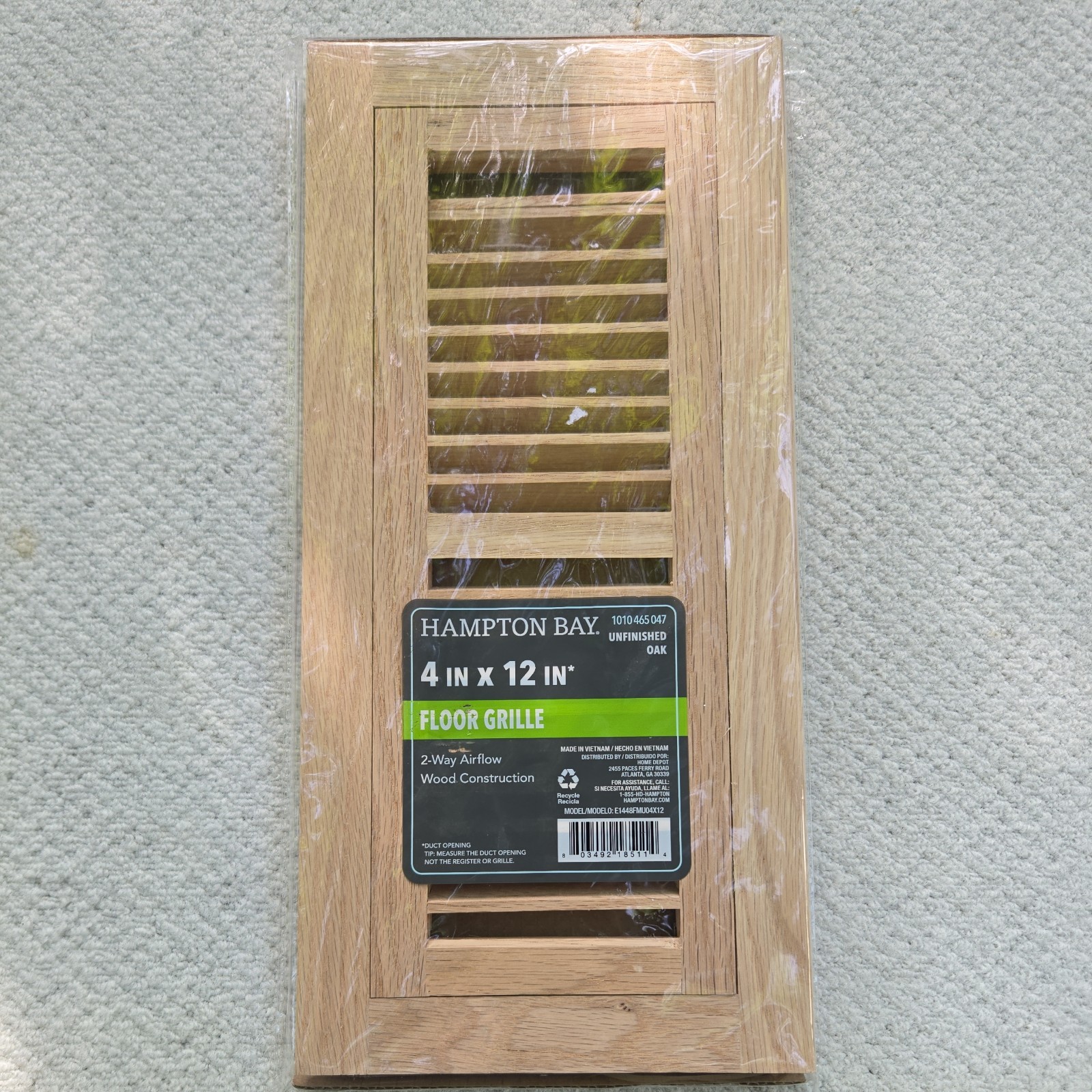 Hampton Bay 4 in. x 12 in. Oak Wood Flush Mount Grille in Unfinished Oak