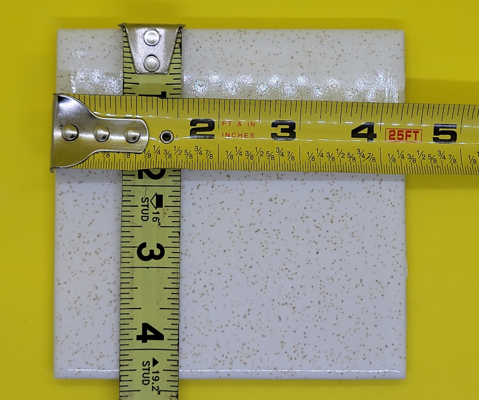 Ceramic Florida Tile 4 3/8” White Gold Speckle Glossy – Reclaimed – 1 each