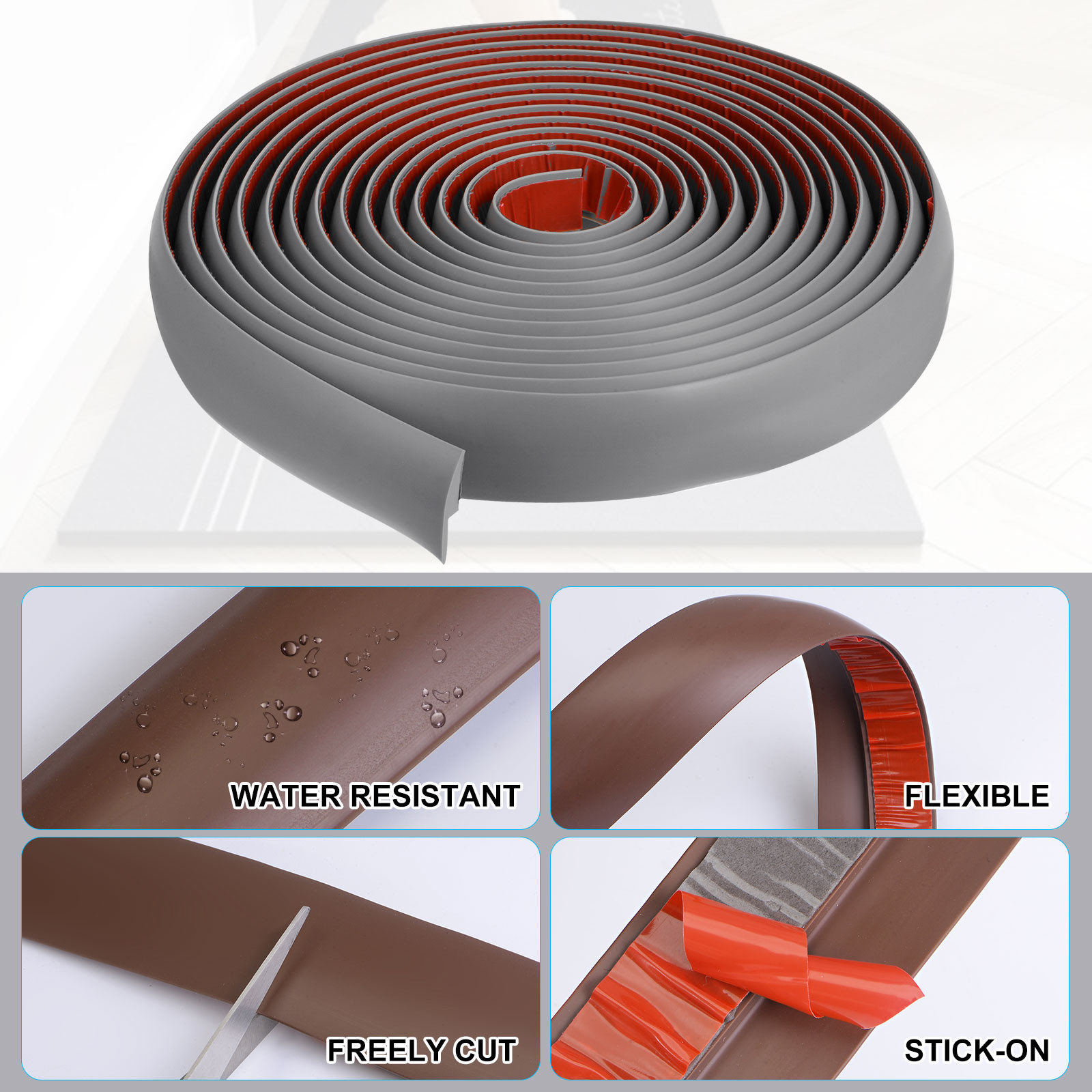 19.67ft PVC Floor Transition Strip Carpet to Tile Strip Gray