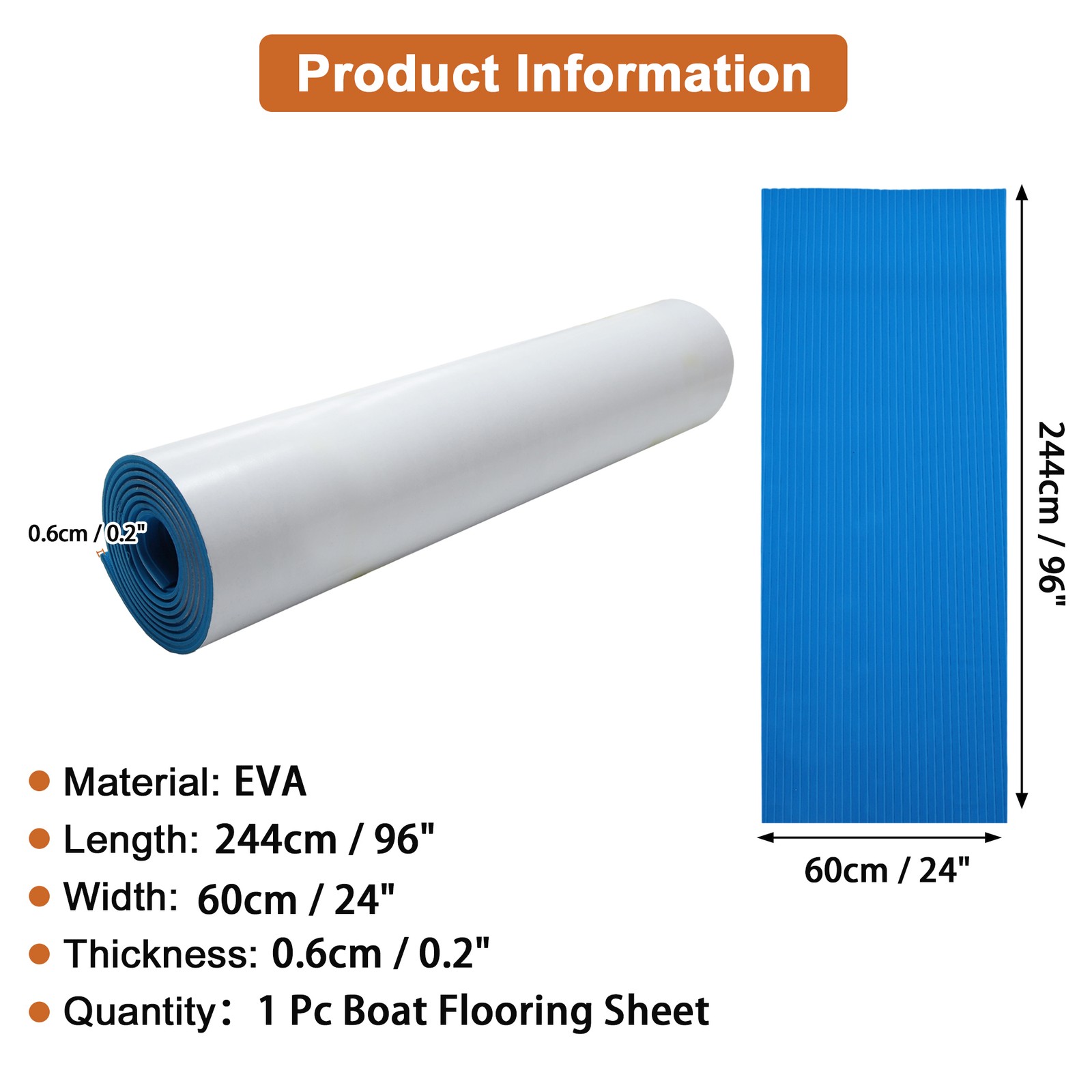Self-adhesive EVA floor 244×60 cm for boats, blue stripes