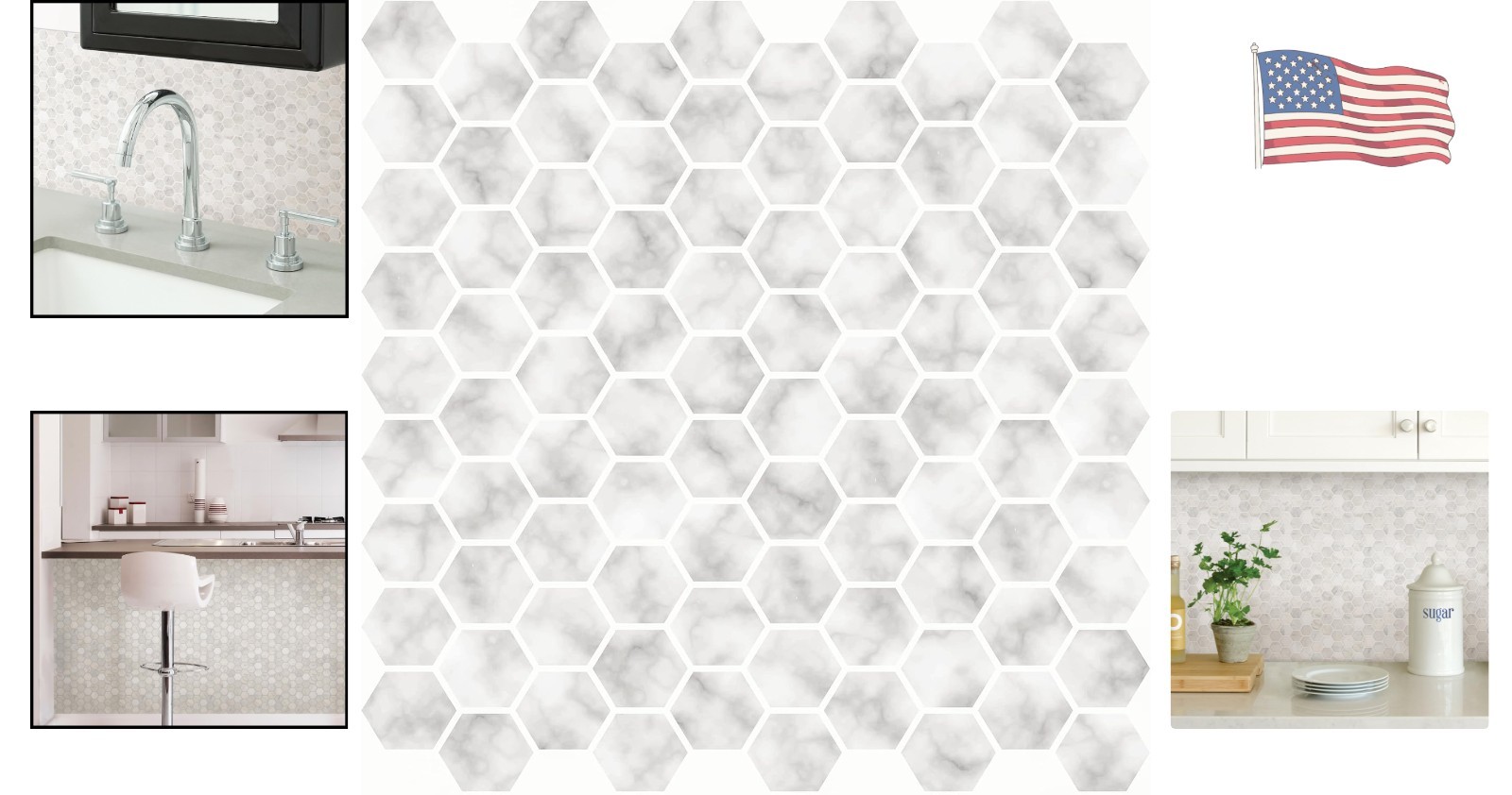 Classic White & Off-White Hexagon Marble Peel and Stick Wall Tiles for Kitchens