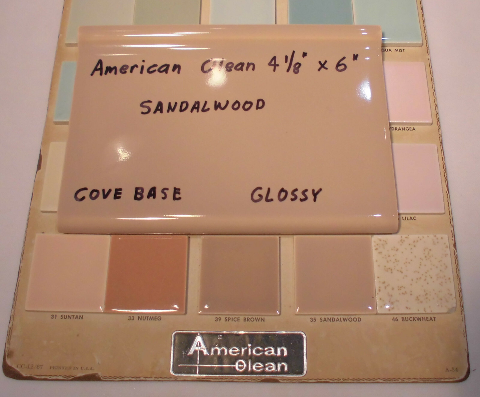 1 pc. *Sandalwood-Brown* Bullnose Top; base/cove Ceramic Tile: 4-1/8″ X 6″ NOS